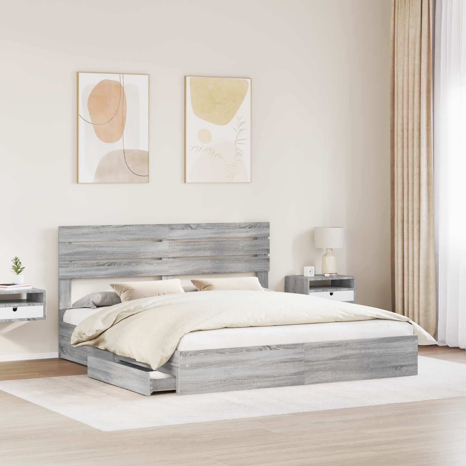 Κρεβάτι Αποθήκης Γκρίζο Σονομα 180 x 200 cm Επεξεργασμένο ξύλο