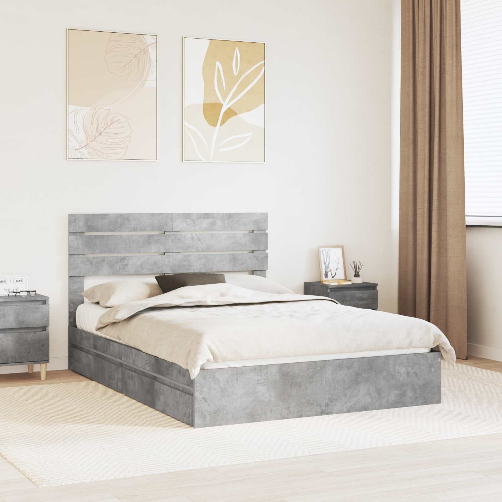 Κρεβάτι Αποθήκης Σκυρόδεμα Γκρι 160 x 200 cm Επεξεργασμένο Ξύλο