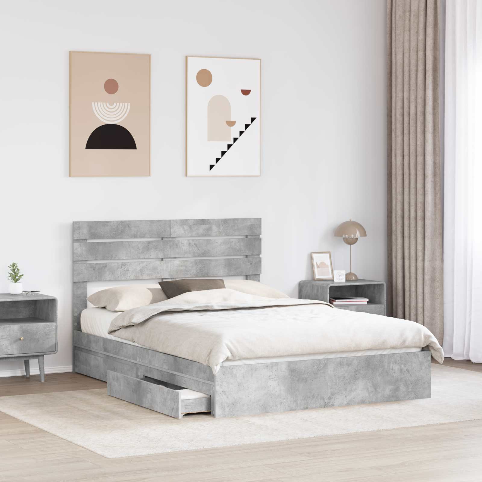 Κρεβάτι Αποθήκης Σκυρόδεμα Γκρι 140 x 190 cm Επεξεργασμένο Ξύλο