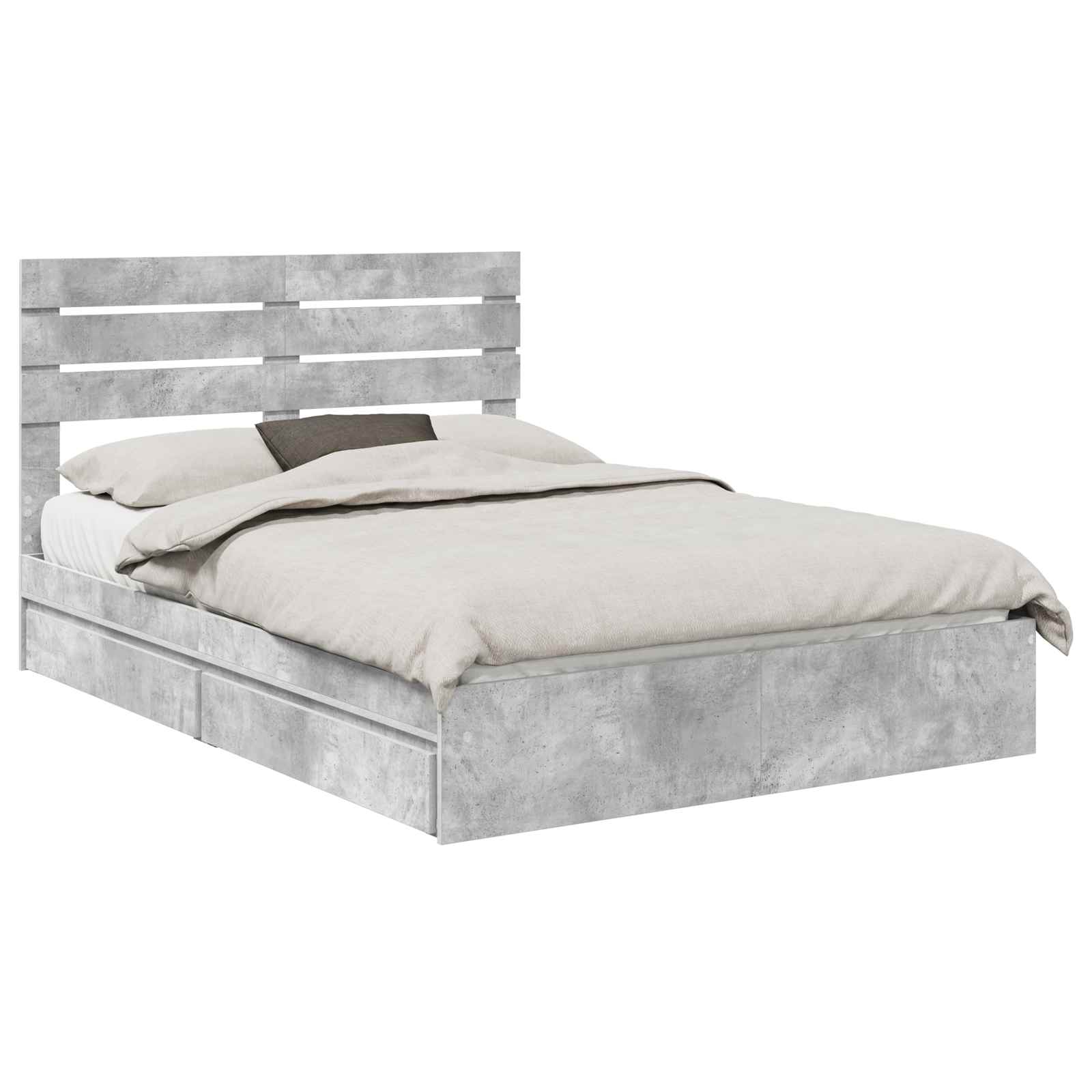 Κρεβάτι Αποθήκης Σκυρόδεμα Γκρι 140 x 190 cm Επεξεργασμένο Ξύλο