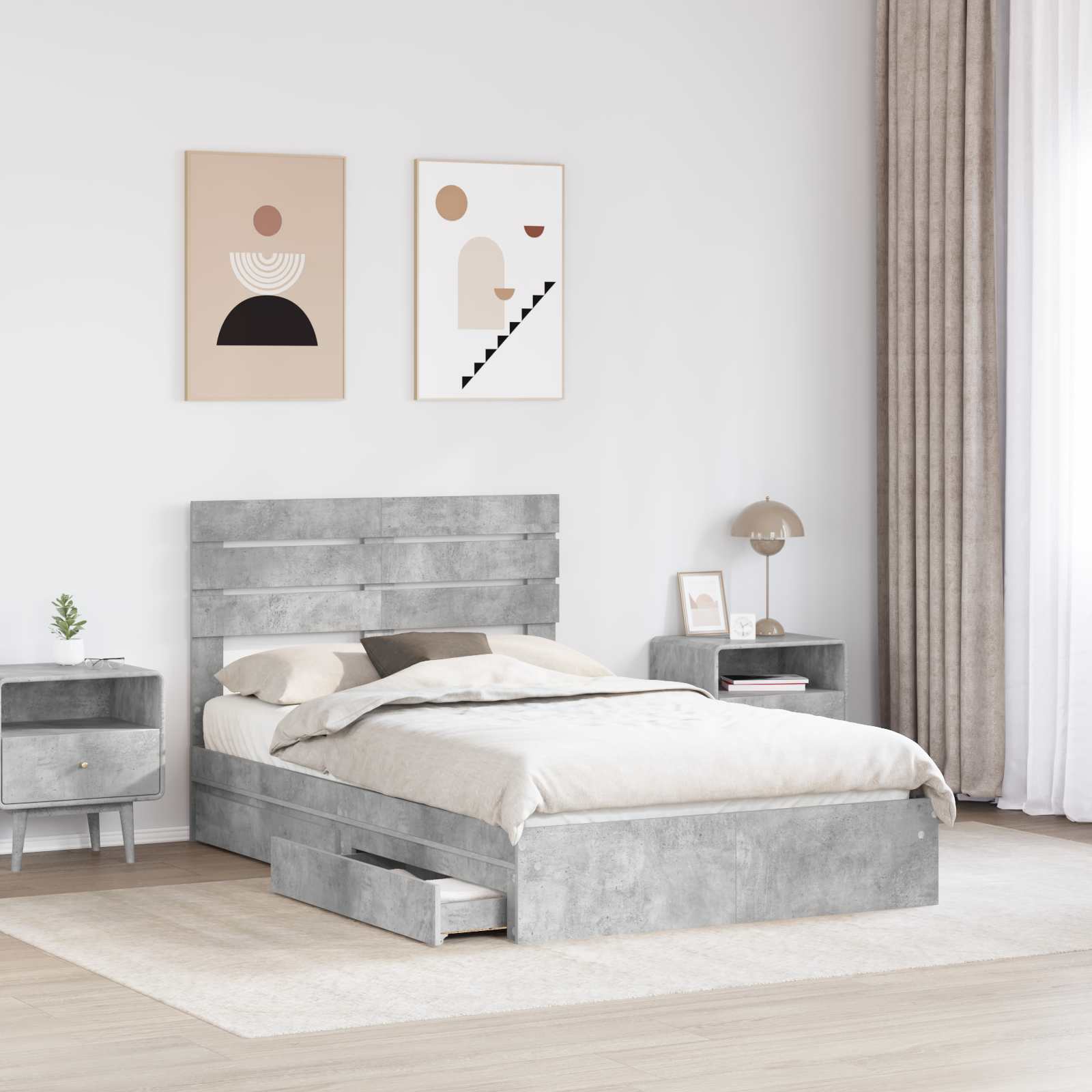 Κρεβάτι Αποθήκης Σκυρόδεμα Γκρι 120 x 200 cm Επεξεργασμένο Ξύλο