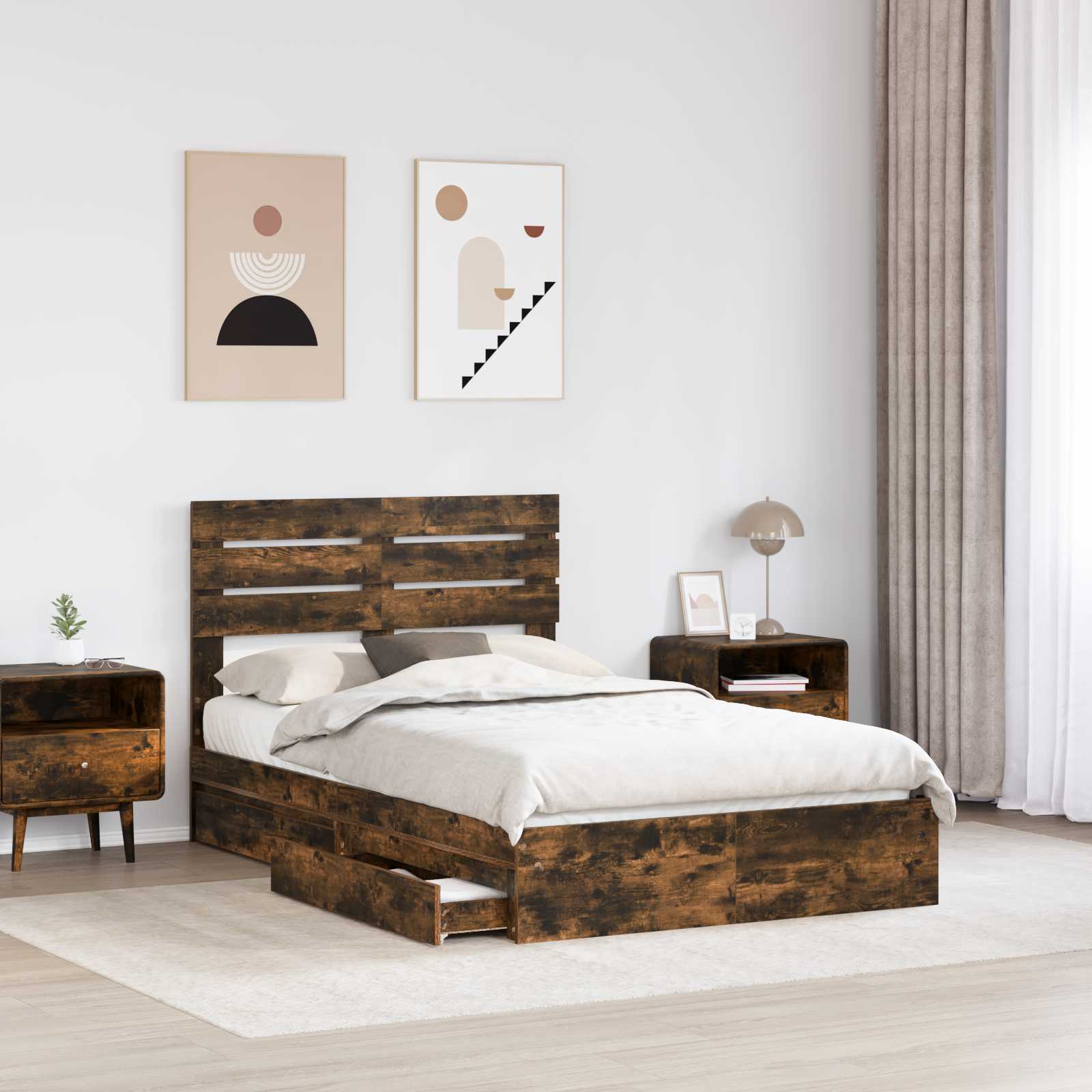 Κρεβάτι Αποθήκης Καπνιστό Δρύς 120 x 200 cm Επεξεργασμένο ξύλο - Pakobazaar