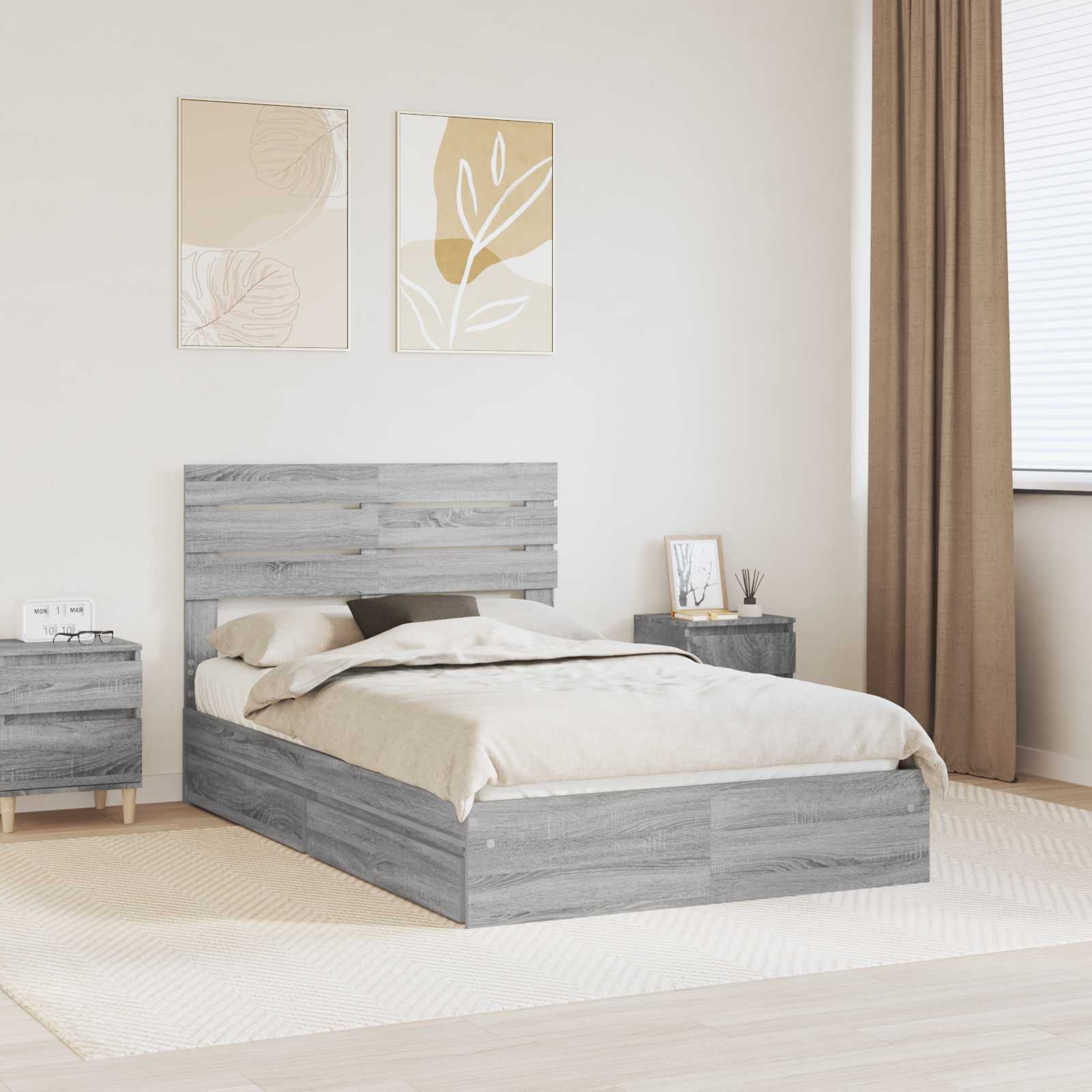 Κρεβάτι Αποθήκης Γκρίζο Σονομα 120 x 190 cm Επεξεργασμένο Ξύλο