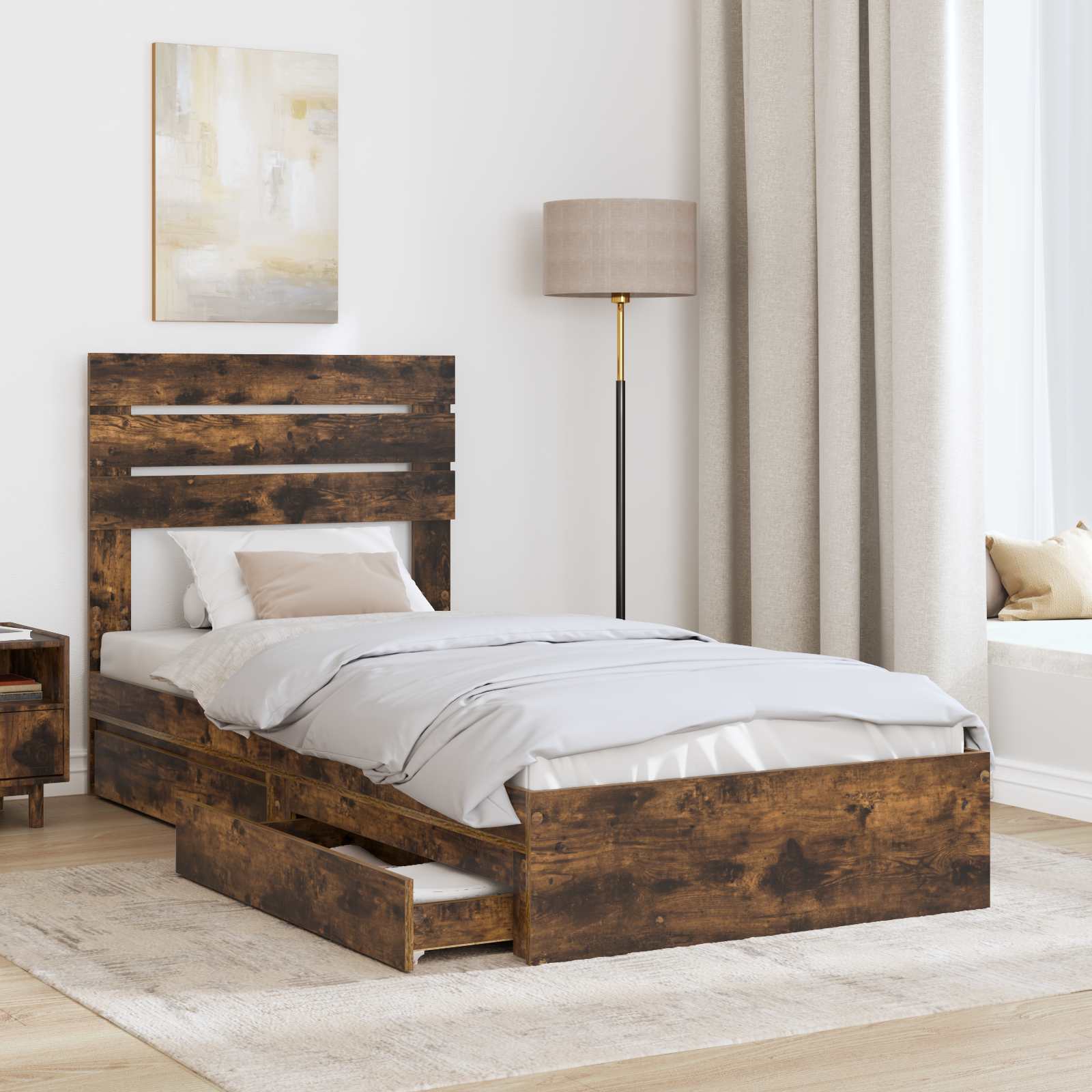 Κρεβάτι Αποθήκης Καπνιστό Δρύς 90 x 190 cm Επεξεργασμένο ξύλο