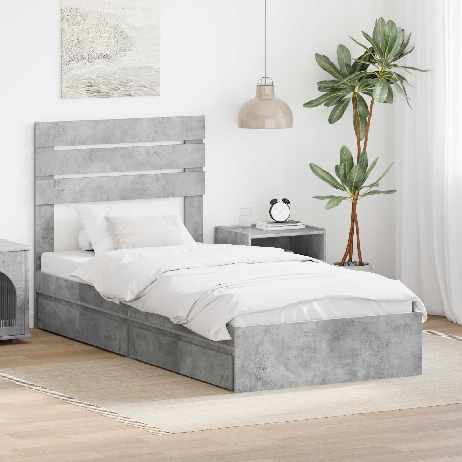 Κρεβάτι Αποθήκης Σκυρόδεμα Γκρι 70 x 190 cm Επεξεργασμένο ξύλο
