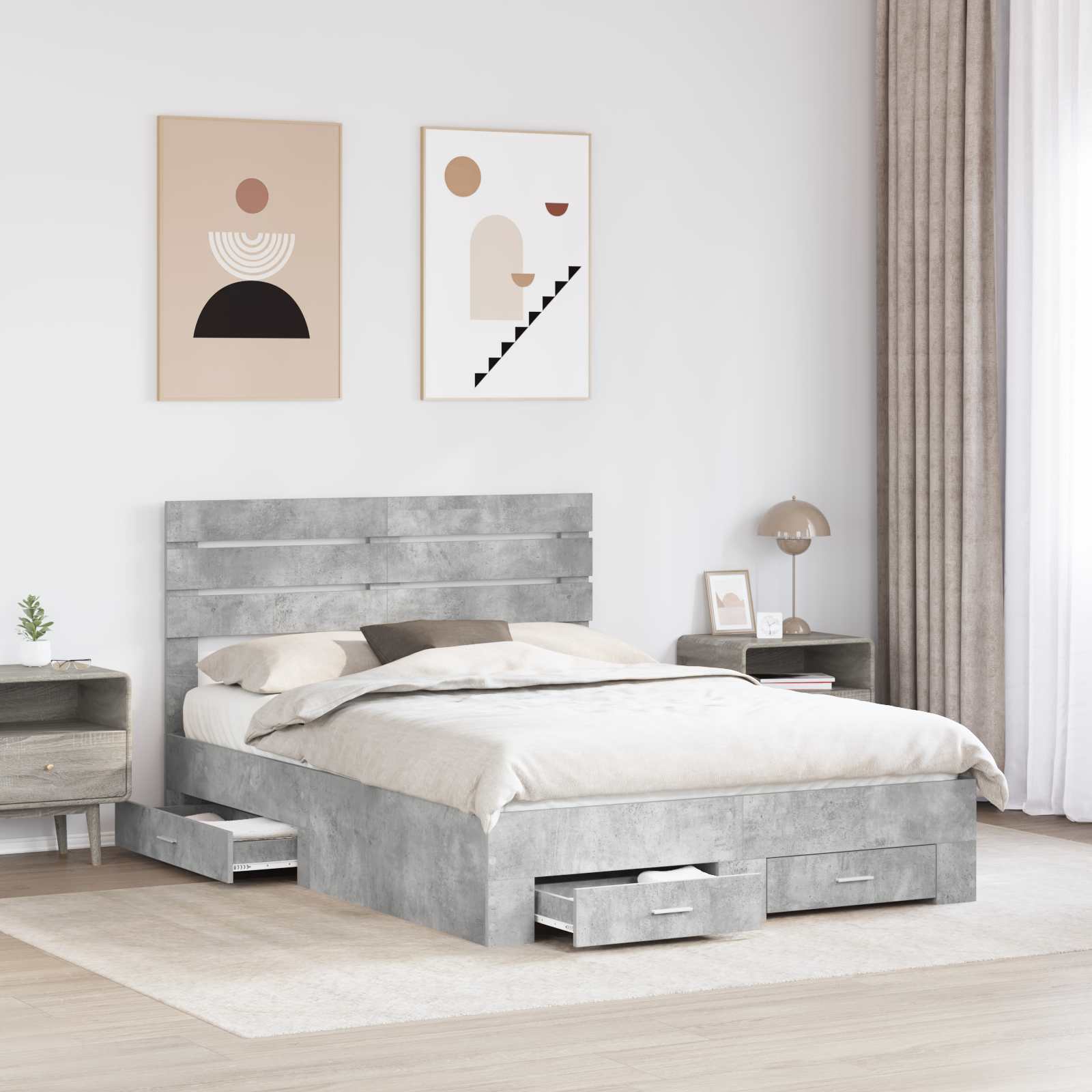 Σκελετός Κρεβατιού με συρτάρι με κεφαλάρι Επεξεργασμένο ξύλο