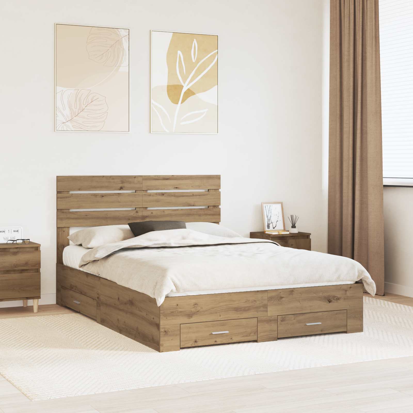 Σκελετός Κρεβατιού Artisan Oak 140 x 190 cm Επεξεργασμένο Ξύλο