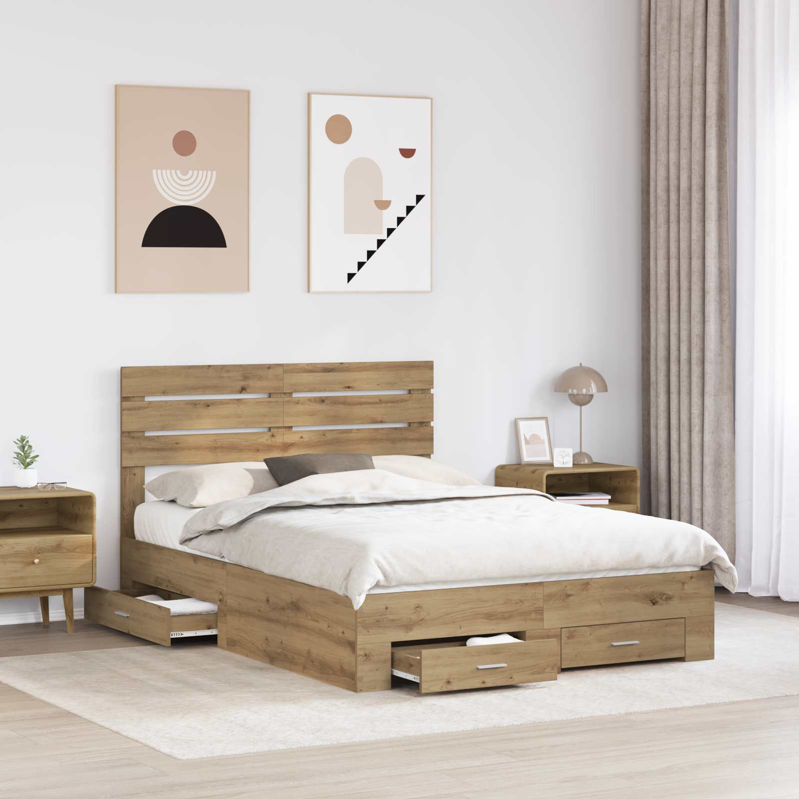 Σκελετός Κρεβατιού Artisan Oak 140 x 190 cm Επεξεργασμένο Ξύλο