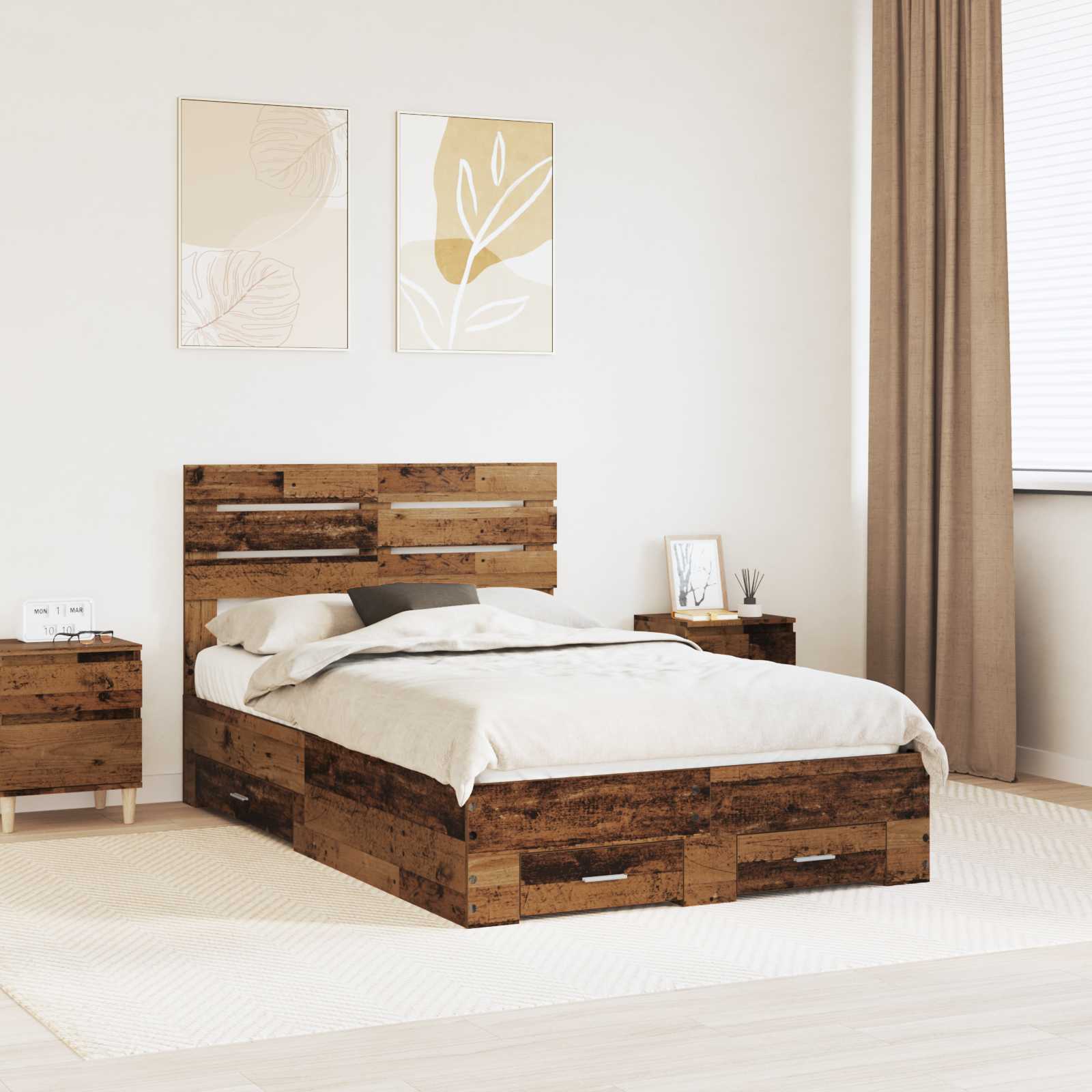 Σκελετός Κρεβατιού Παλιό ξύλο 135 x 190 cm Επεξεργασμένο ξύλο - Pakobazaar