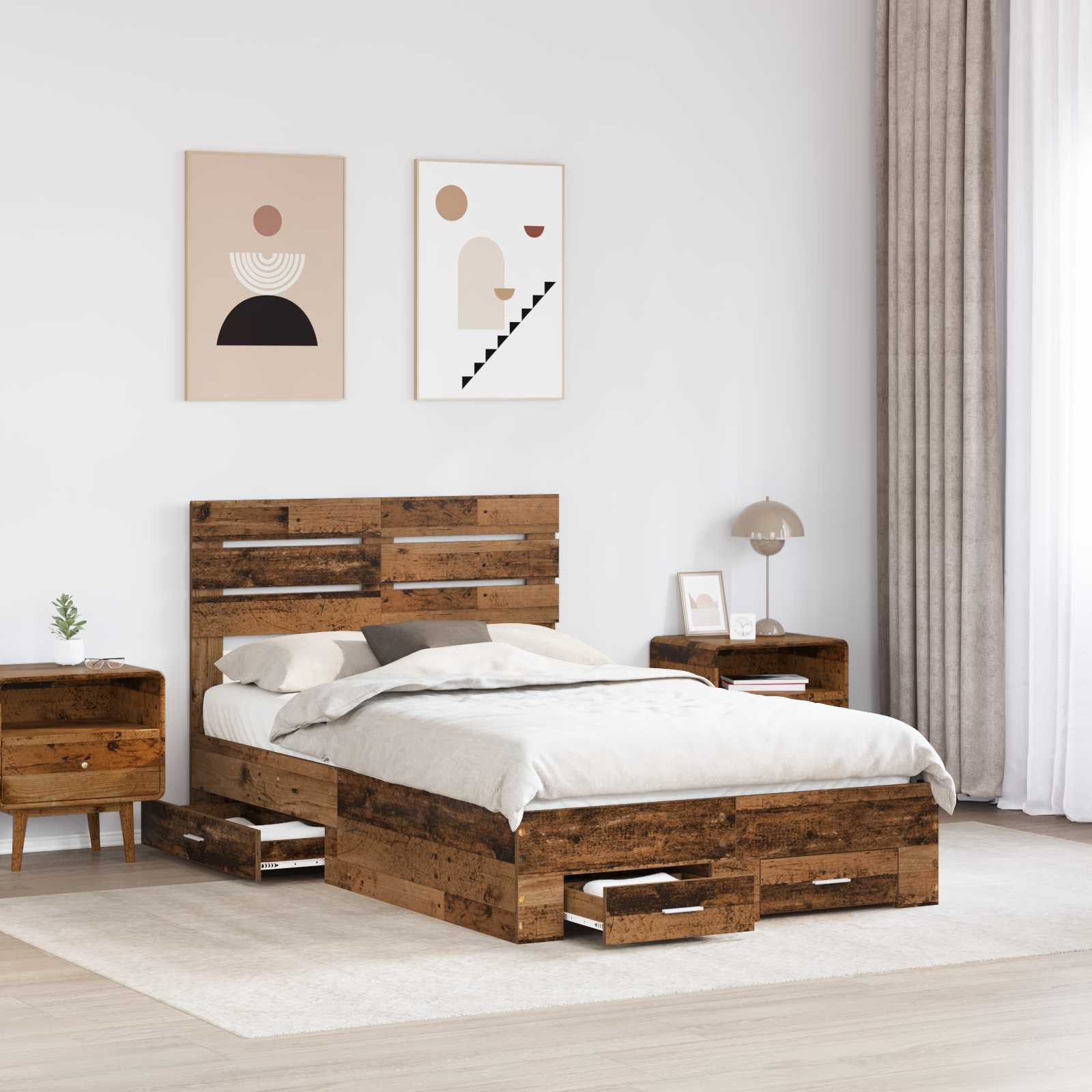 Σκελετός Κρεβατιού Παλιό ξύλο 135 x 190 cm Επεξεργασμένο ξύλο - Pakobazaar