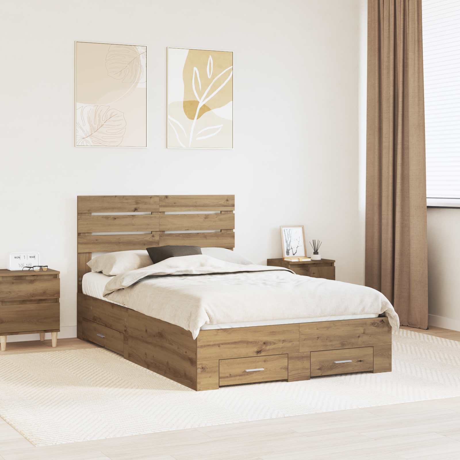 Σκελετός Κρεβατιού Artisan Oak 135 x 190 cm Επεξεργασμένο Ξύλο