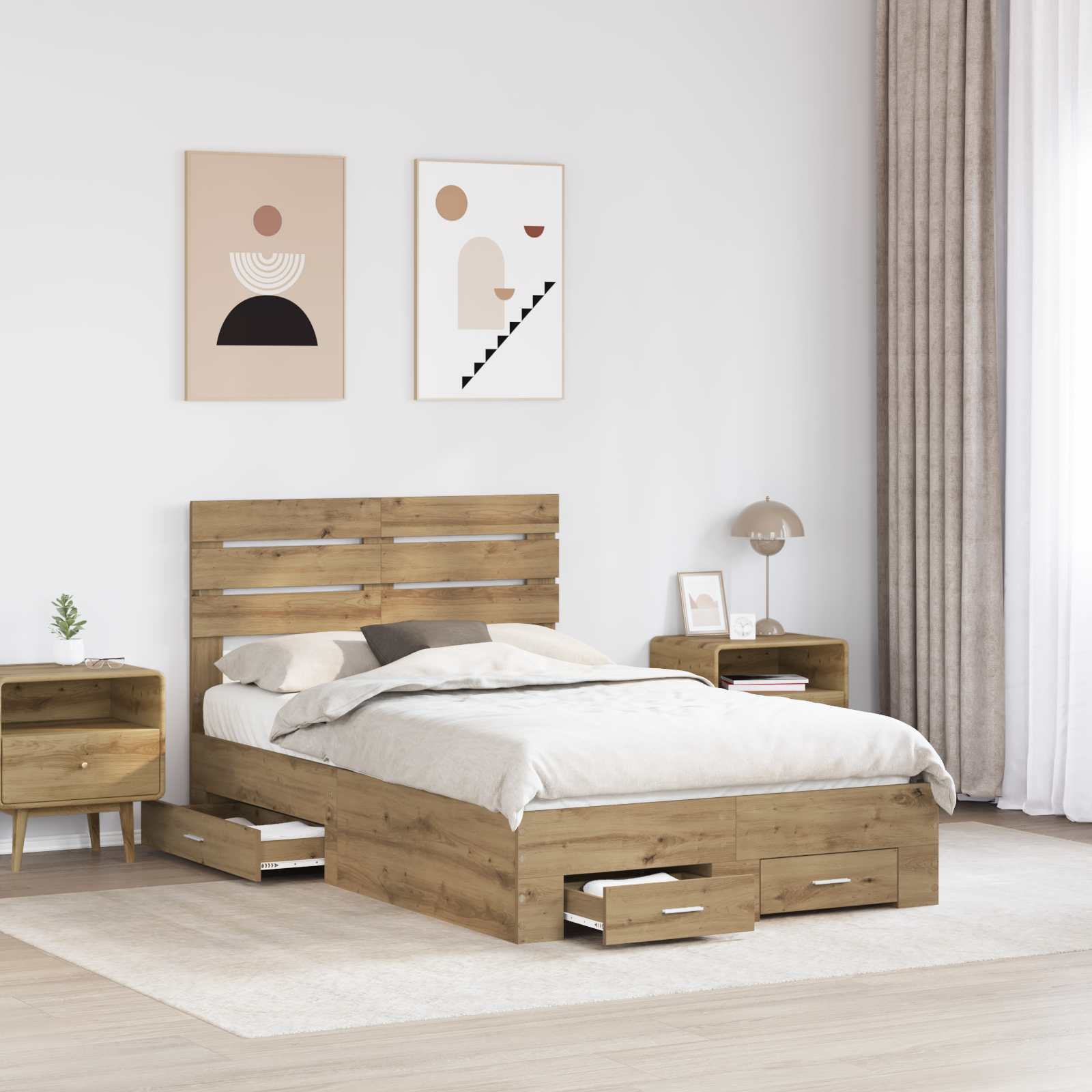 Σκελετός Κρεβατιού Artisan Oak 135 x 190 cm Επεξεργασμένο Ξύλο