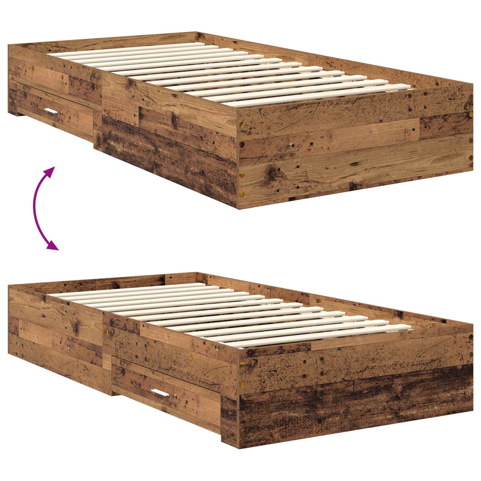 Σκελετός Κρεβατιού με συρτάρι με κεφαλάρι Επεξεργασμένο ξύλο