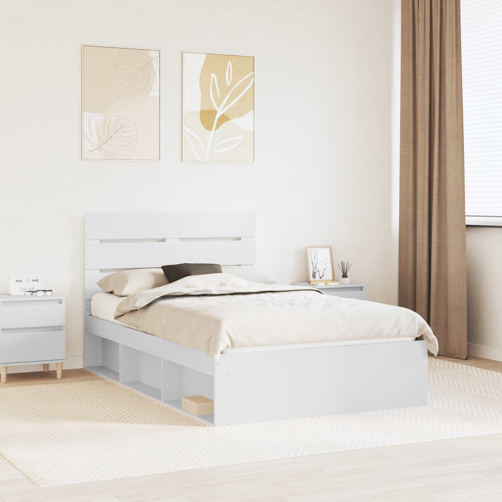 Σκελετός Κρεβατιού Λευκό 135 x 190 cm Στερεά ξυλεία πεύκου - Pakobazaar