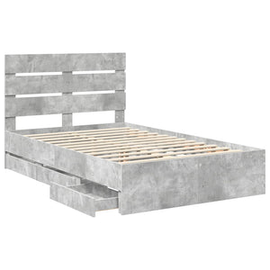 Σκελετός Κρεβατιού Σκυρόδεμα Γκρι 135 x 190 cm Μηχανήματος Ξύλο