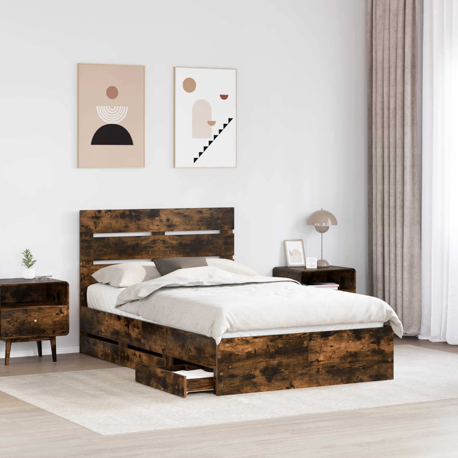 Σκελετός Κρεβατιού Καπνιστό Δρύς 135 x 190 cm Μηχανήματος Ξύλο