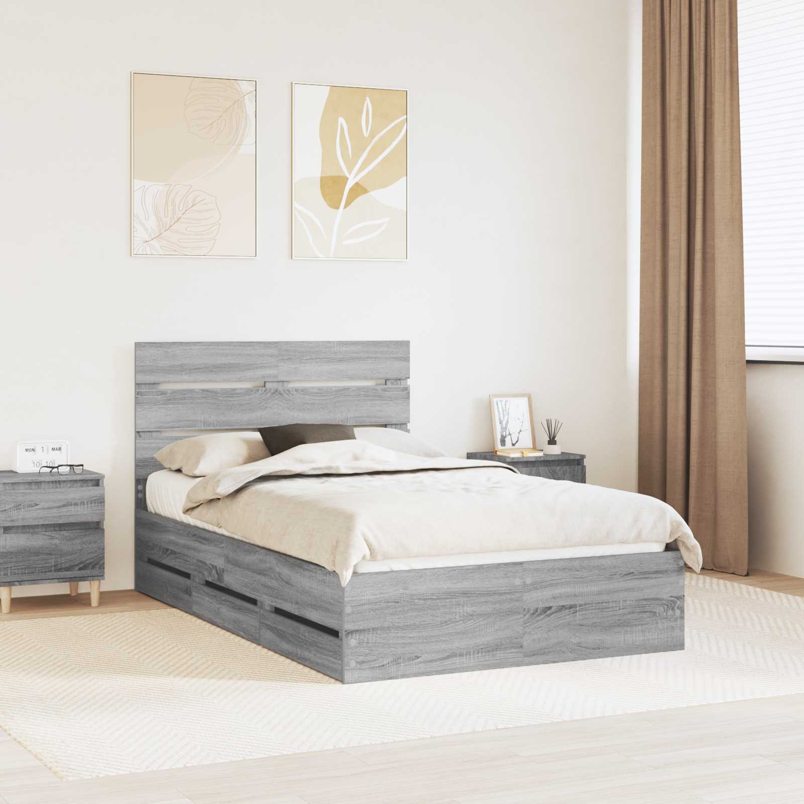 Σκελετός Κρεβατιού Γκρίζο Σονομα 120 x 190 cm Μηχανήματος Ξύλο