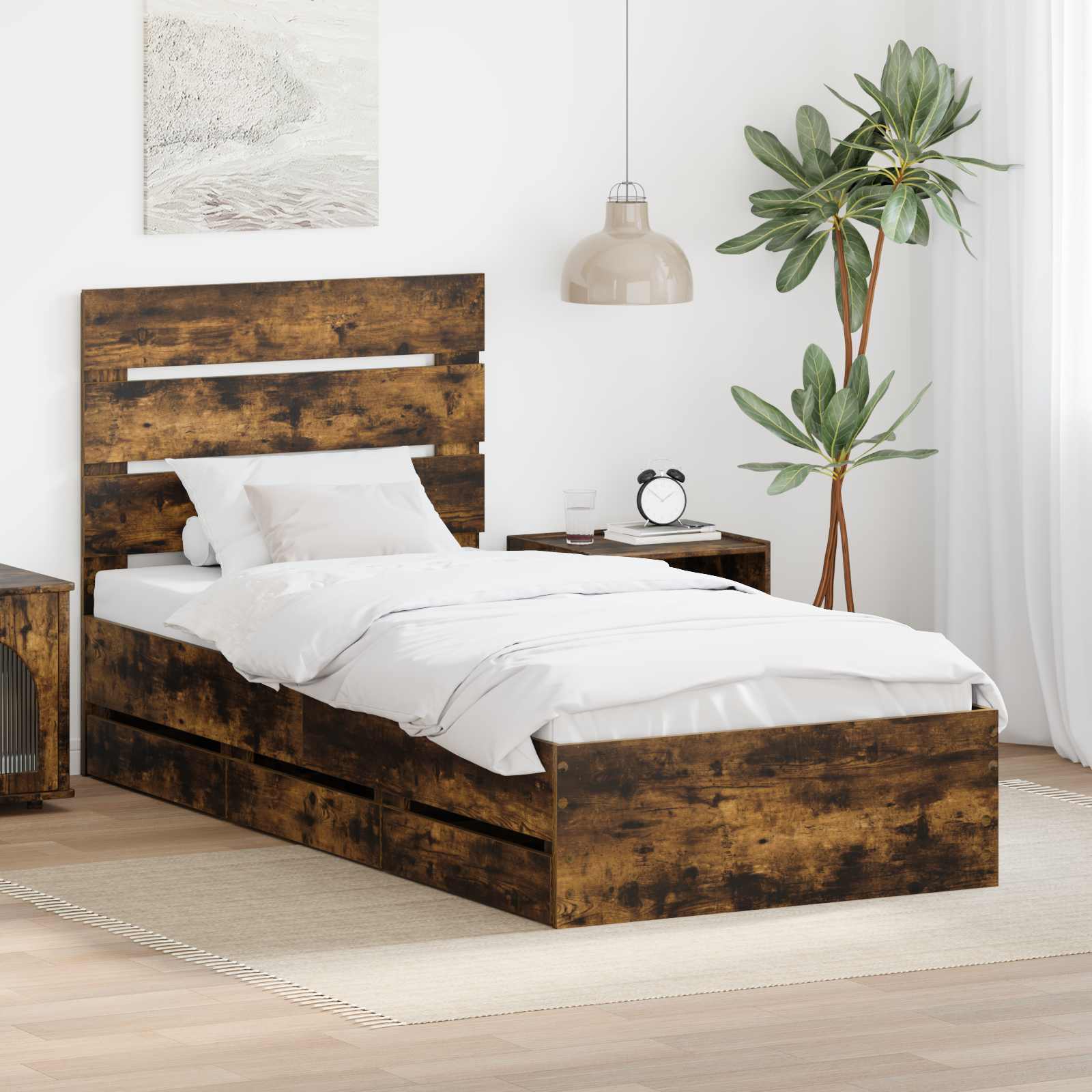 Σκελετός Κρεβατιού Καπνιστό Δρύς 90 x 190 cm Μηχανήματος Ξύλο