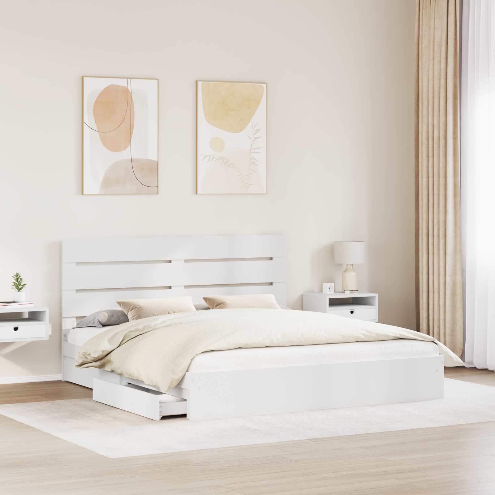 Κρεβάτι Αποθήκης Λευκό 180 x 200 cm Επεξεργασμένο ξύλο