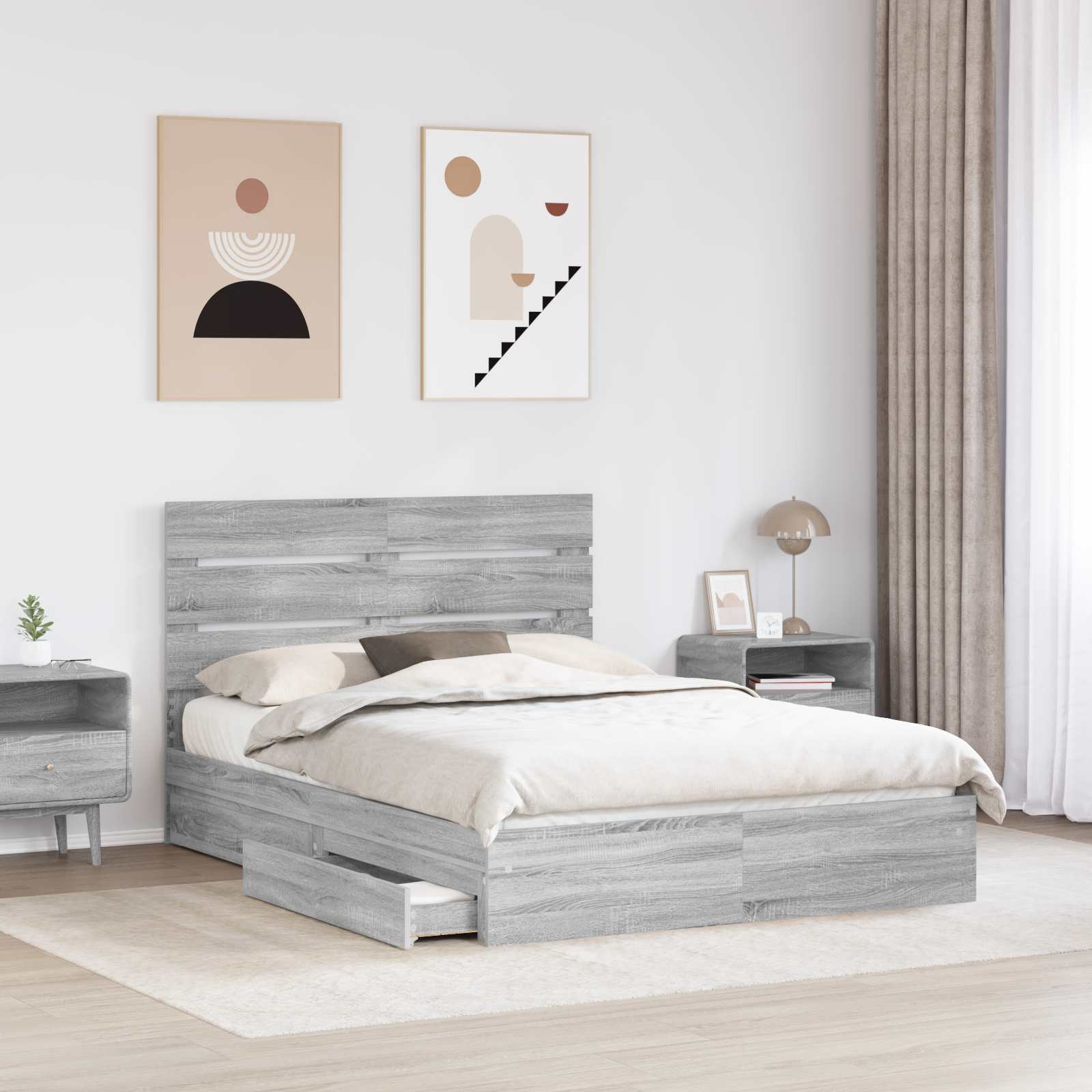 Κρεβάτι Αποθήκης Γκρίζο Σονομα 140 x 200 cm Επεξεργασμένο ξύλο