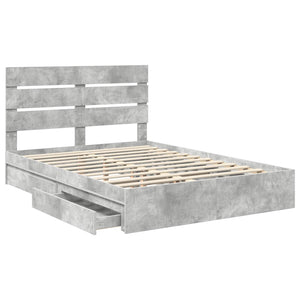 Κρεβάτι Αποθήκης Σκυρόδεμα Γκρι 140 x 190 cm Επεξεργασμένο Ξύλο - Pakobazaar
