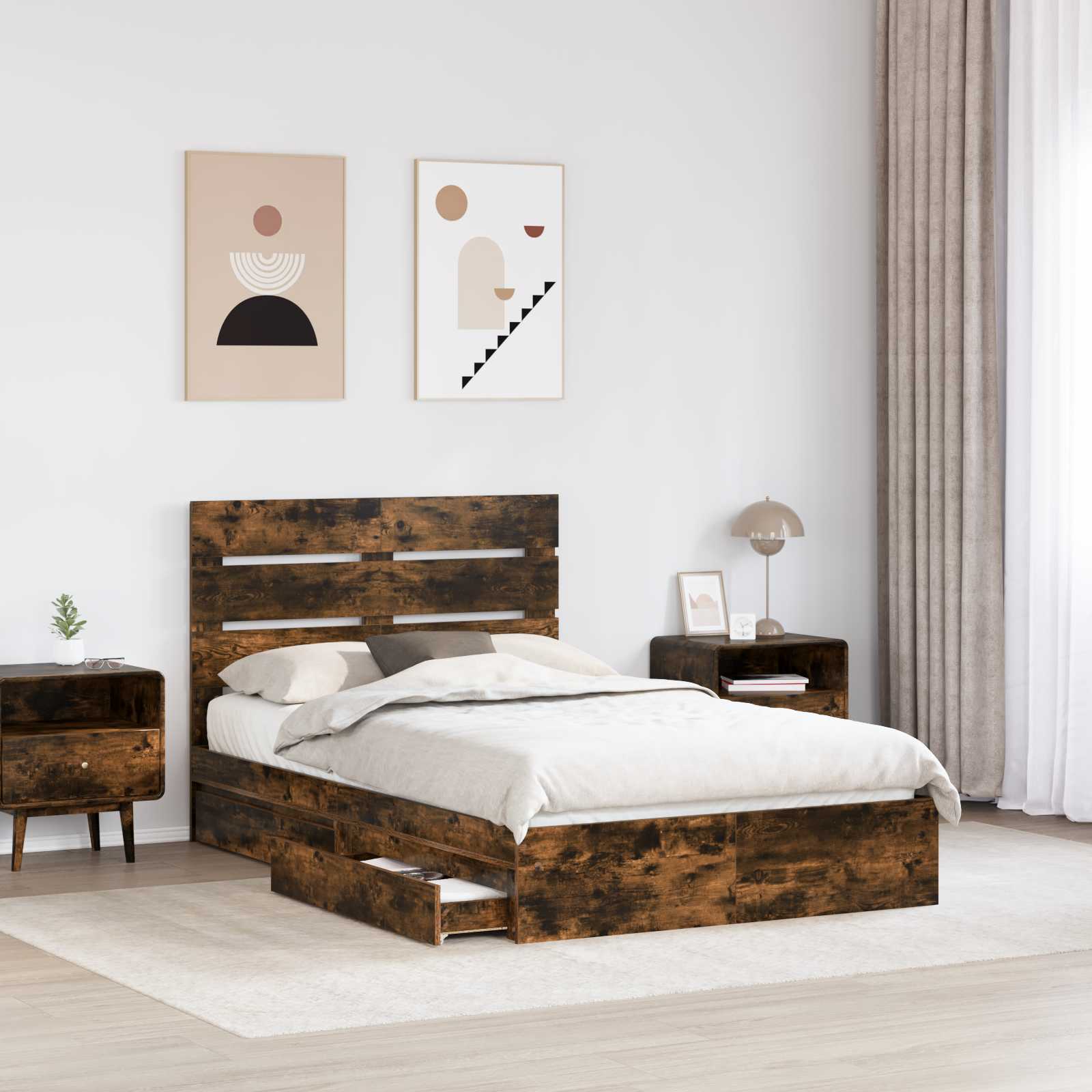 Κρεβάτι Αποθήκης Καπνιστό Δρύς 120 x 200 cm Επεξεργασμένο ξύλο - Pakobazaar