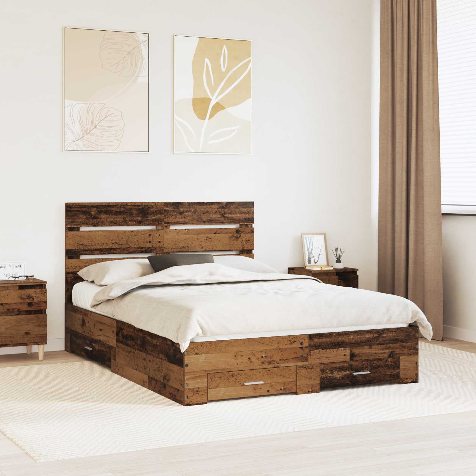 Σκελετός Κρεβατιού Παλιό ξύλο 140 x 190 cm Επεξεργασμένο Ξύλο