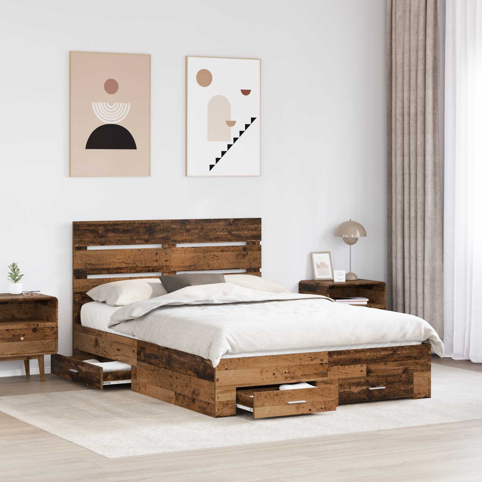 Σκελετός Κρεβατιού Παλιό ξύλο 140 x 190 cm Επεξεργασμένο Ξύλο
