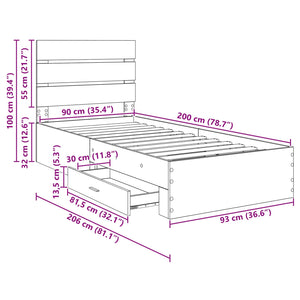 Σκελετός Κρεβατιού Artisan Oak 90 x 200 cm Επεξεργασμένο Ξύλο
