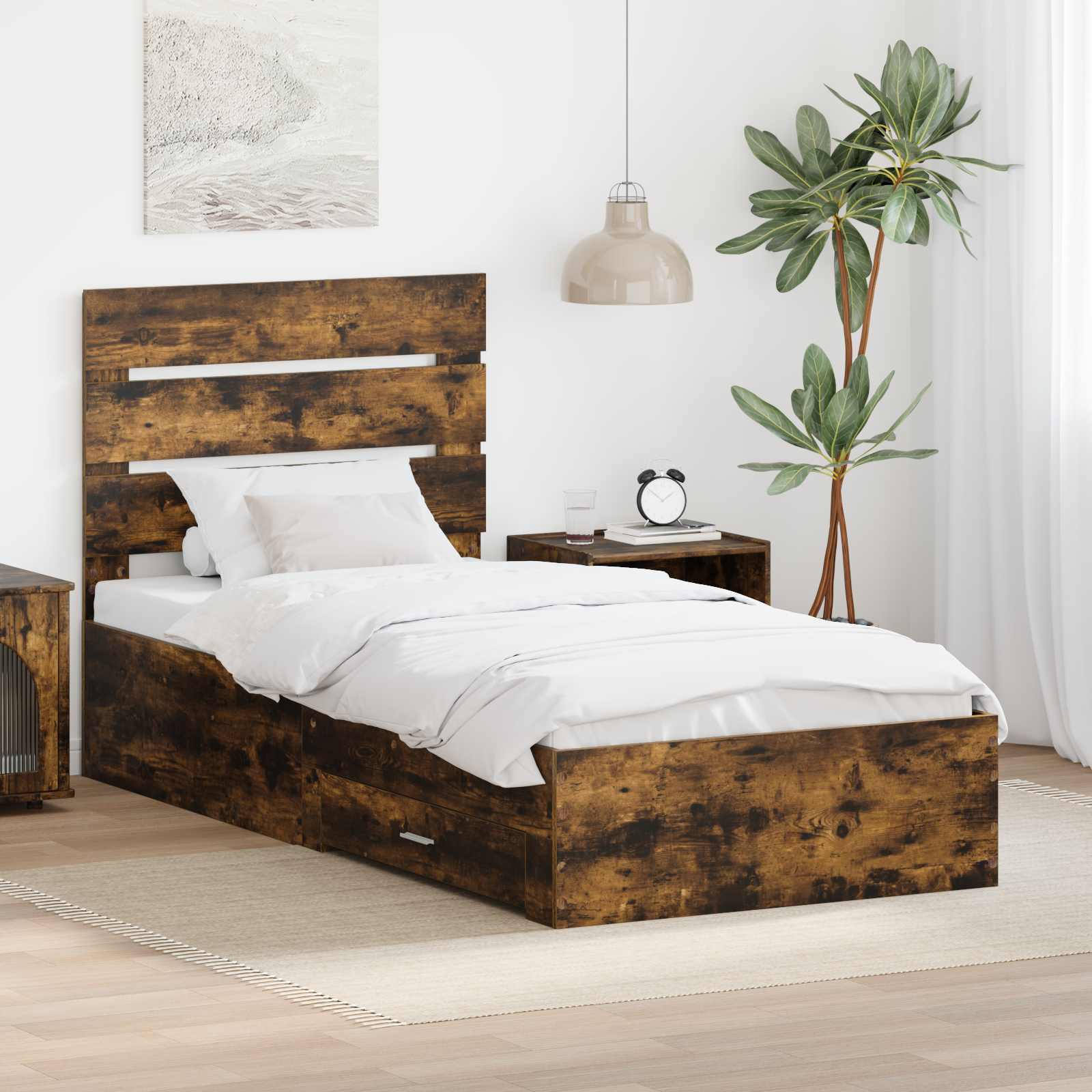 Σκελετός Κρεβατιού Καπνιστό Δρύς 90 x 190 cm Επεξεργασμένο ξύλο
