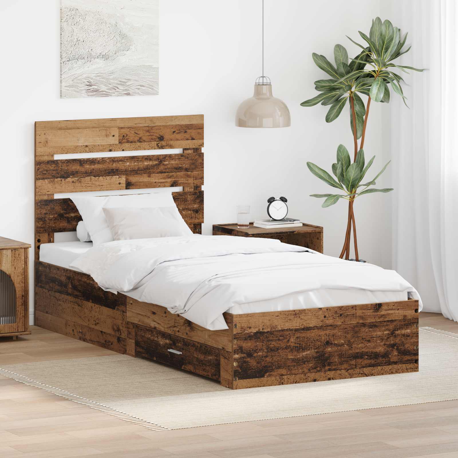 Σκελετός Κρεβατιού Παλιό ξύλο 90 x 190 cm Επεξεργασμένο ξύλο