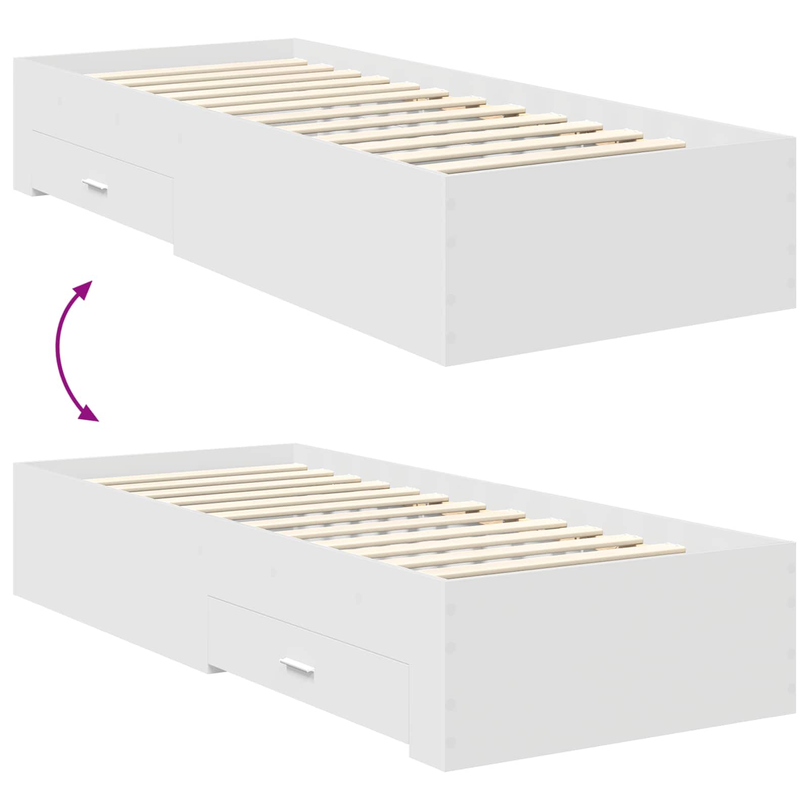 Σκελετός Κρεβατιού με συρτάρι Άσπρο και Ασημί 75 x 190 cm