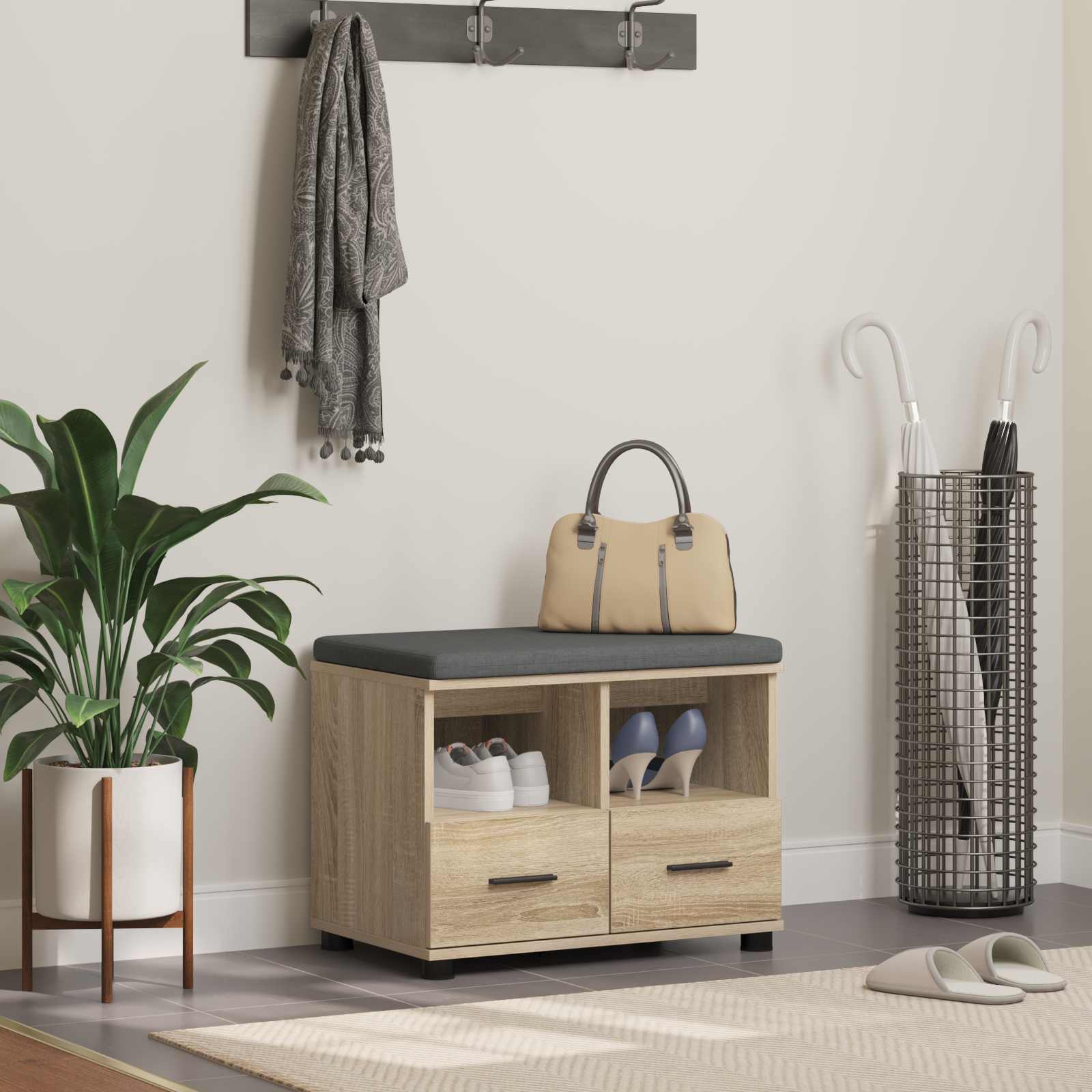 Παγκάκι Χαλωρίου με μαξιλάρι Δρύς Sonoma 60 x 38 x 46 εκ - Pakobazaar