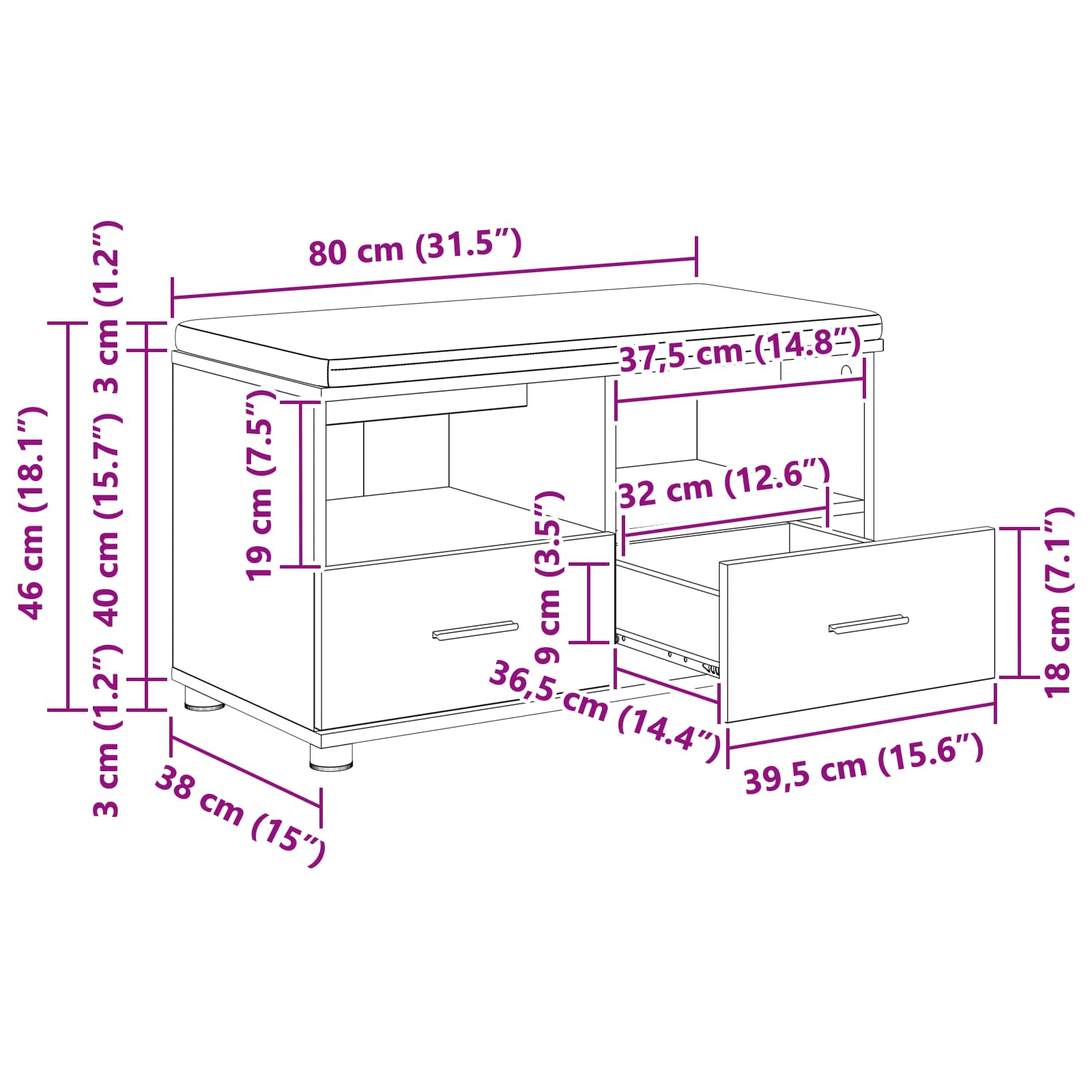 Παγκάκι Χαλωρίου με μαξιλάρι Δρύς Sonoma 80 x 38 x 46 εκ - Pakobazaar