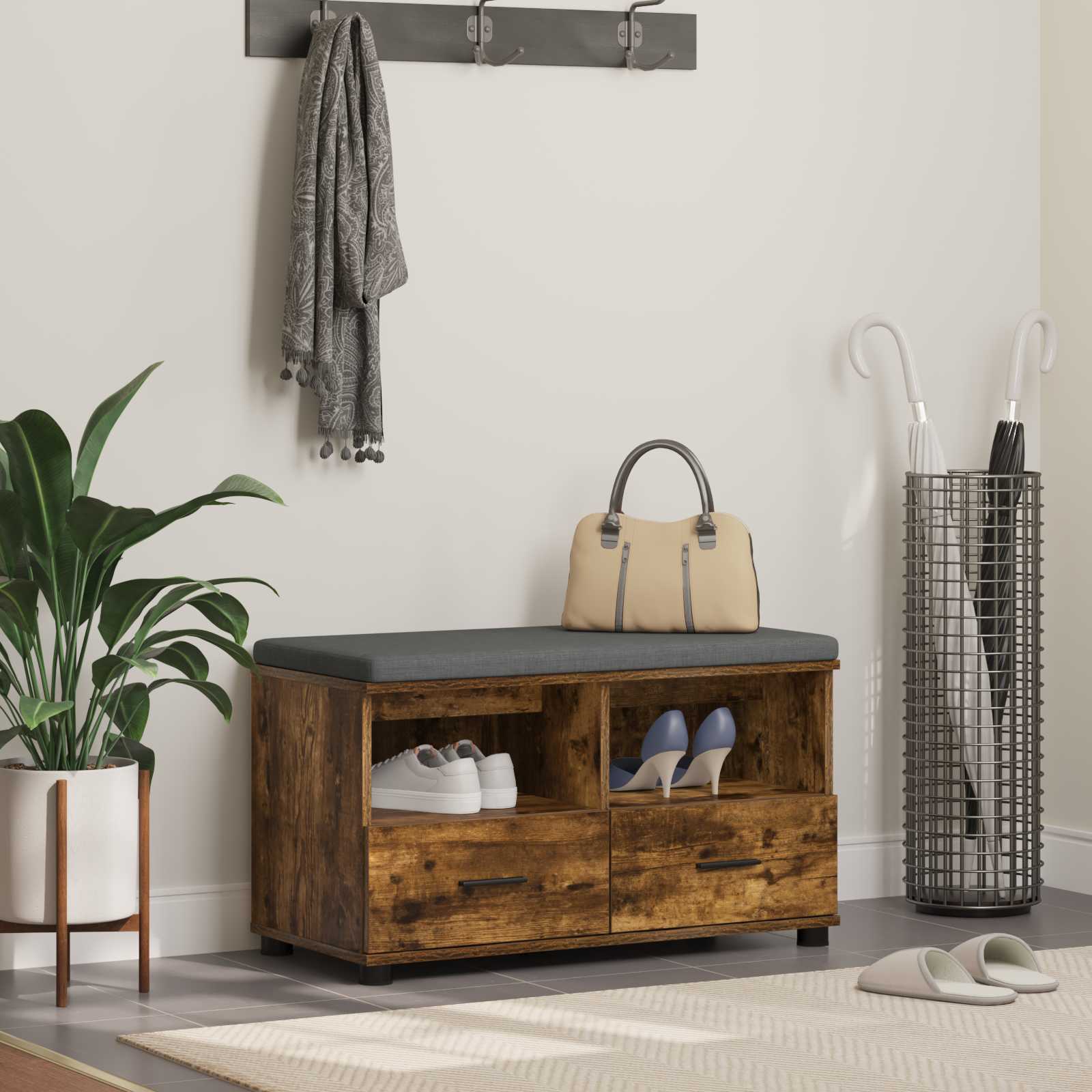 Παγκάκι Χαλωρίου με μαξιλάρι Καπνιστή Δρυς 80 x 38 x 46 εκ - Pakobazaar