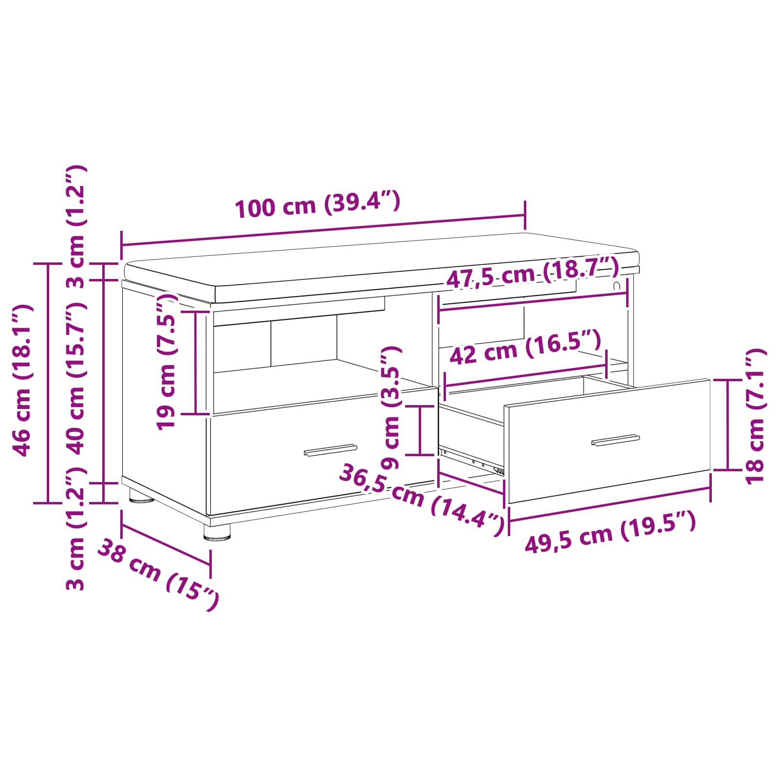 Παγκάκι Χαλωρίου με μαξιλάρι Δρύς Sonoma 100 x 38 x 46 εκ - Pakobazaar