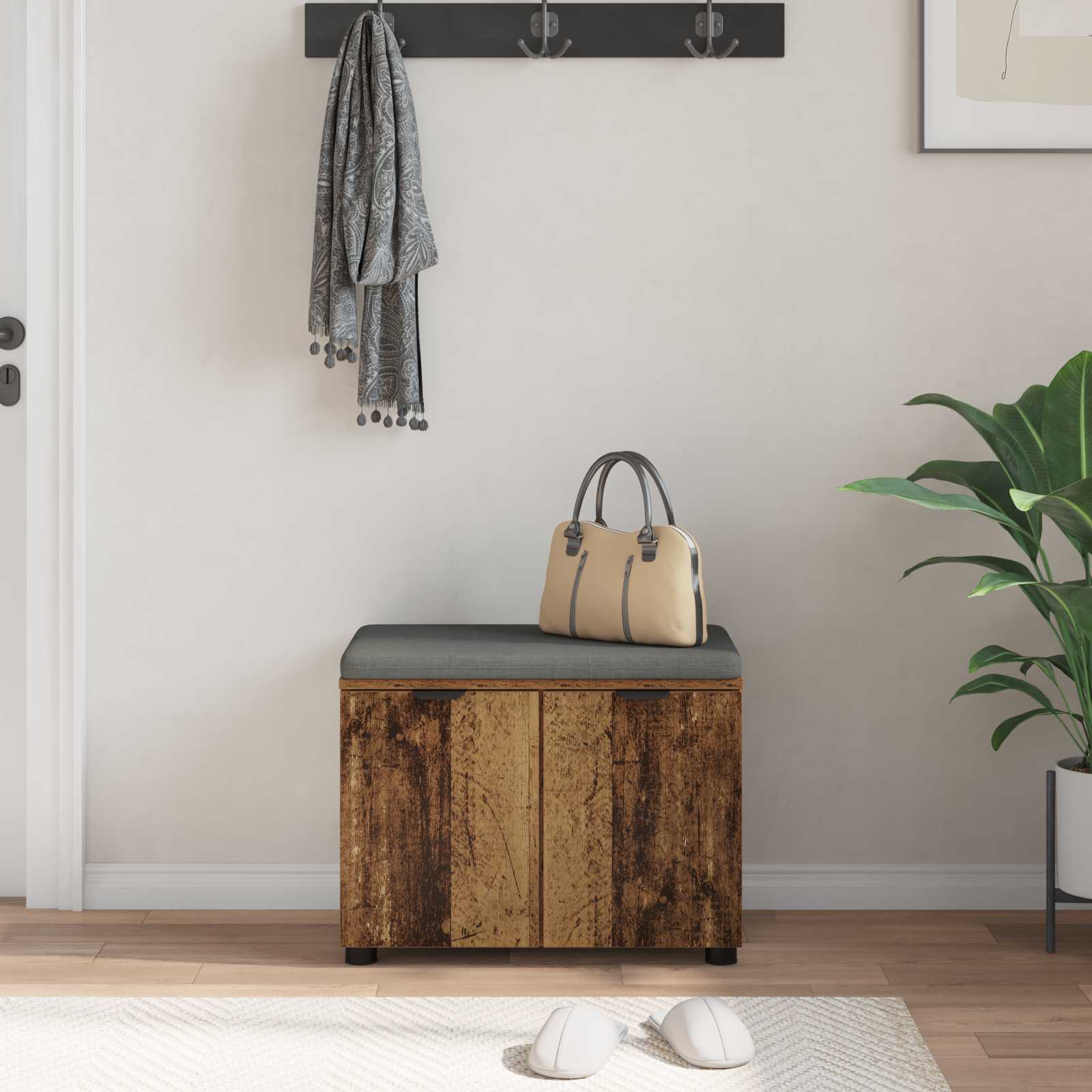 Παγκάκι Χαλωρίου με μαξιλάρι με ράφι Παλιό ξύλο 60 x 38 x 46 εκ - Pakobazaar