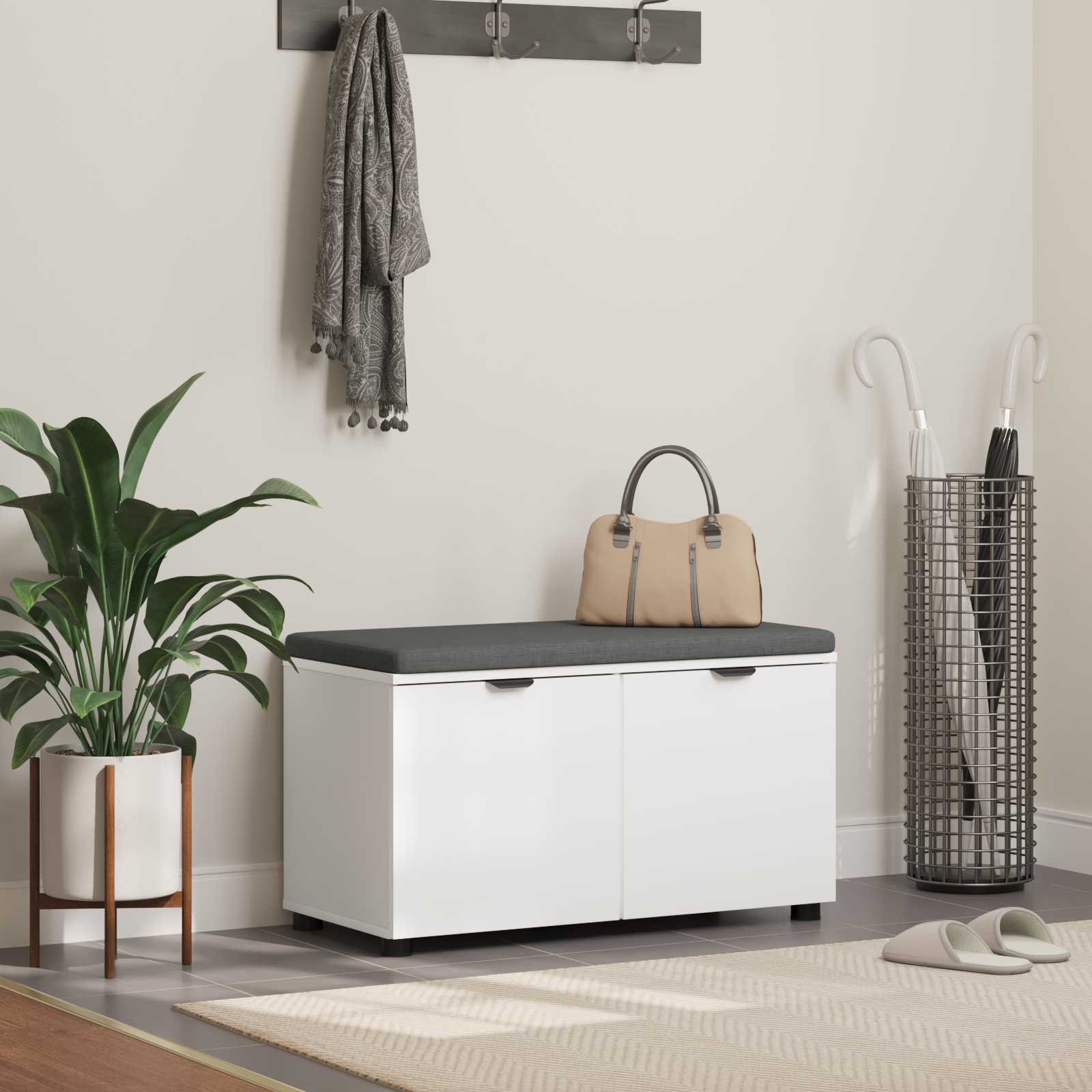 Παγκάκι Χαλωρίου με μαξιλάρι με ράφι Λευκός 80 x 38 x 46 εκ - Pakobazaar