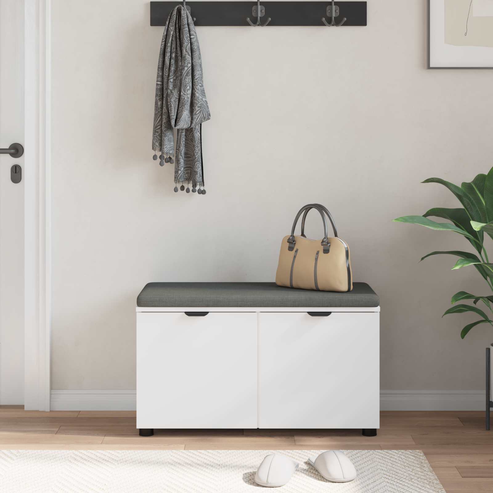 Παγκάκι Χαλωρίου με μαξιλάρι με ράφι Λευκός 80 x 38 x 46 εκ - Pakobazaar