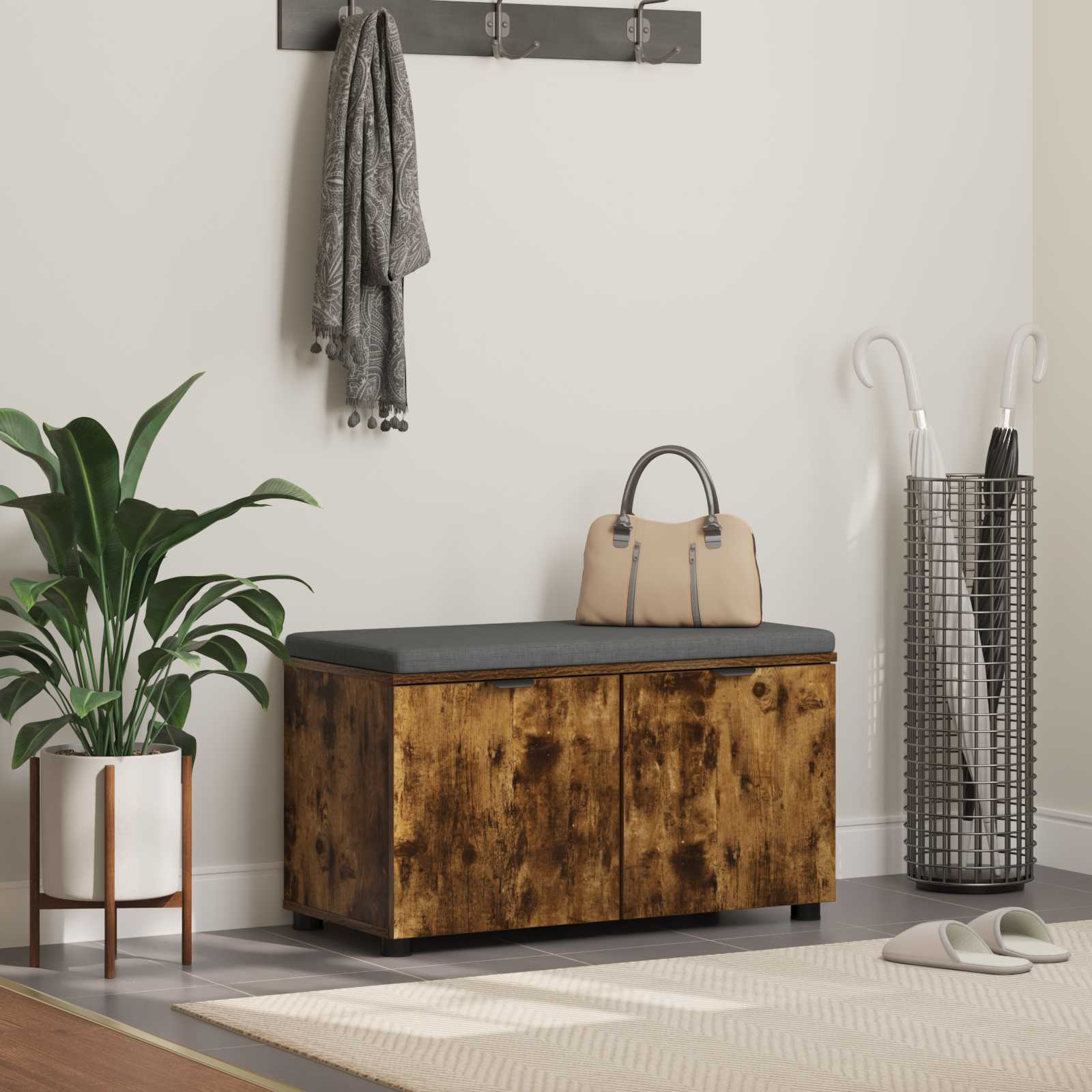 Παγκάκι Χαλωρίου με μαξιλάρι Καπνιστή Δρυς 80 x 38 x 46 εκ - Pakobazaar