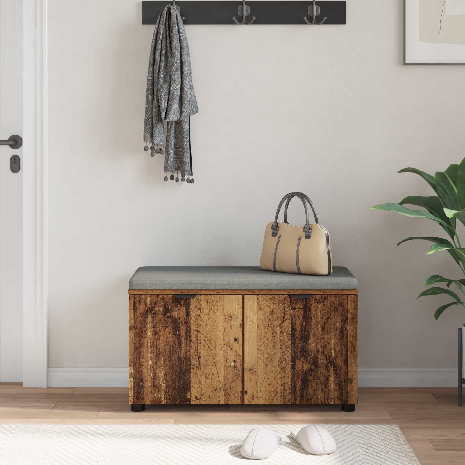 Παγκάκι Χαλωρίου με μαξιλάρι με ράφι Παλιό ξύλο 80 x 38 x 46 εκ - Pakobazaar