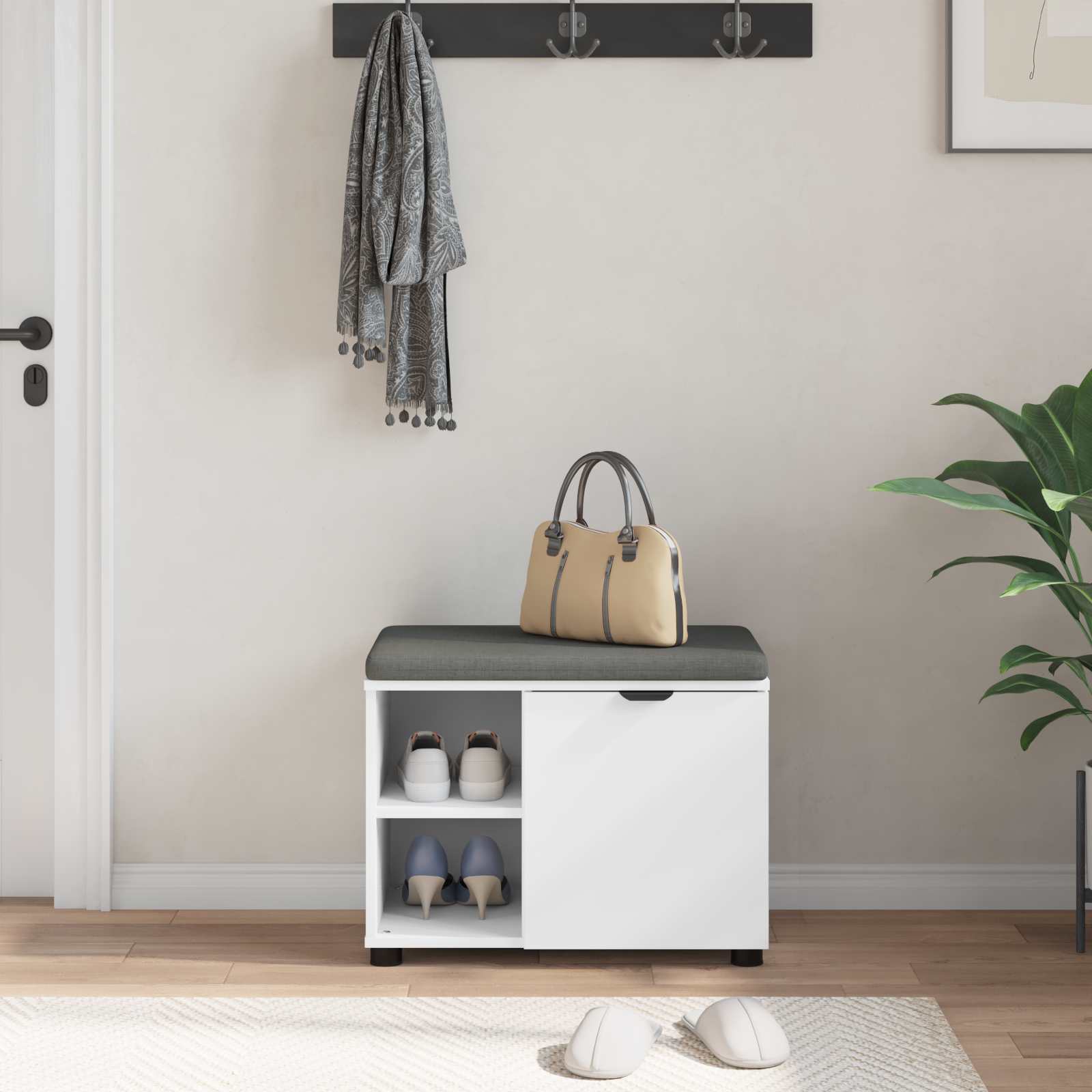 Παγκάκι Χαλωρίου με μαξιλάρι με ράφι Λευκός 60 x 38 x 46 εκ - Pakobazaar