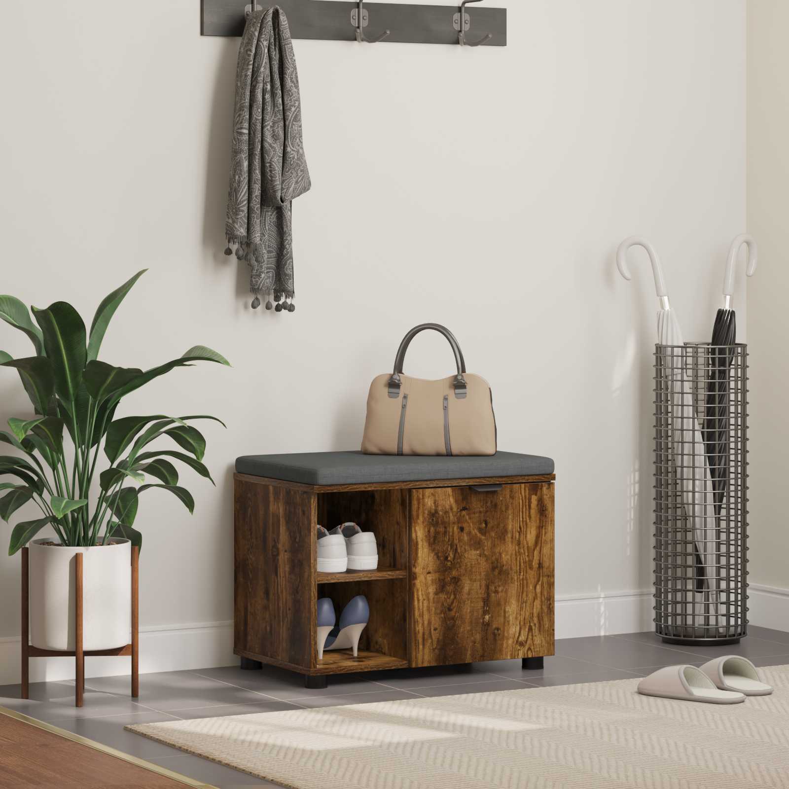 Παγκάκι Χαλωρίου με μαξιλάρι Καπνιστή Δρυς 60 x 38 x 46 εκ - Pakobazaar