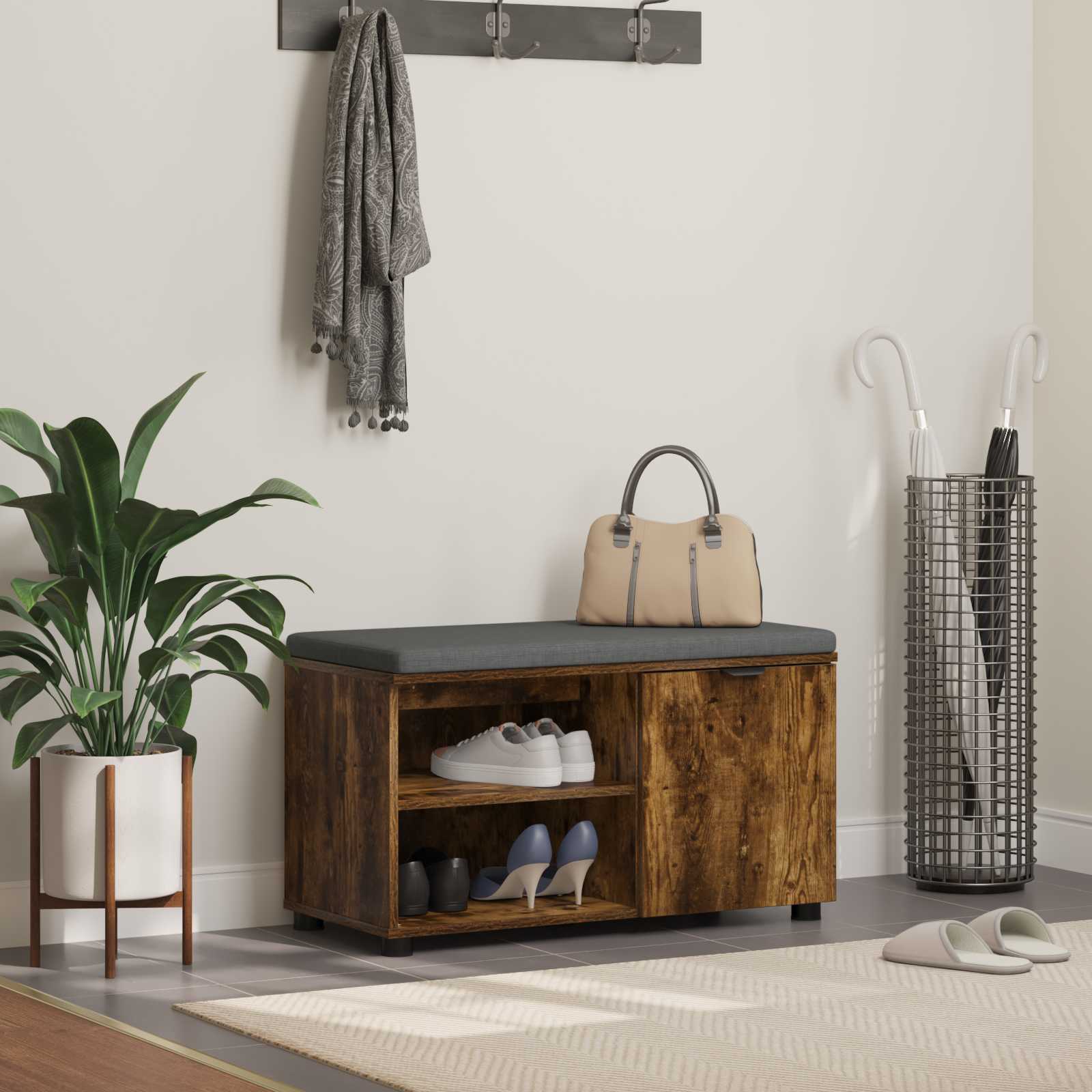 Παγκάκι Χαλωρίου με μαξιλάρι Καπνιστή Δρυς 80 x 38 x 46 εκ - Pakobazaar