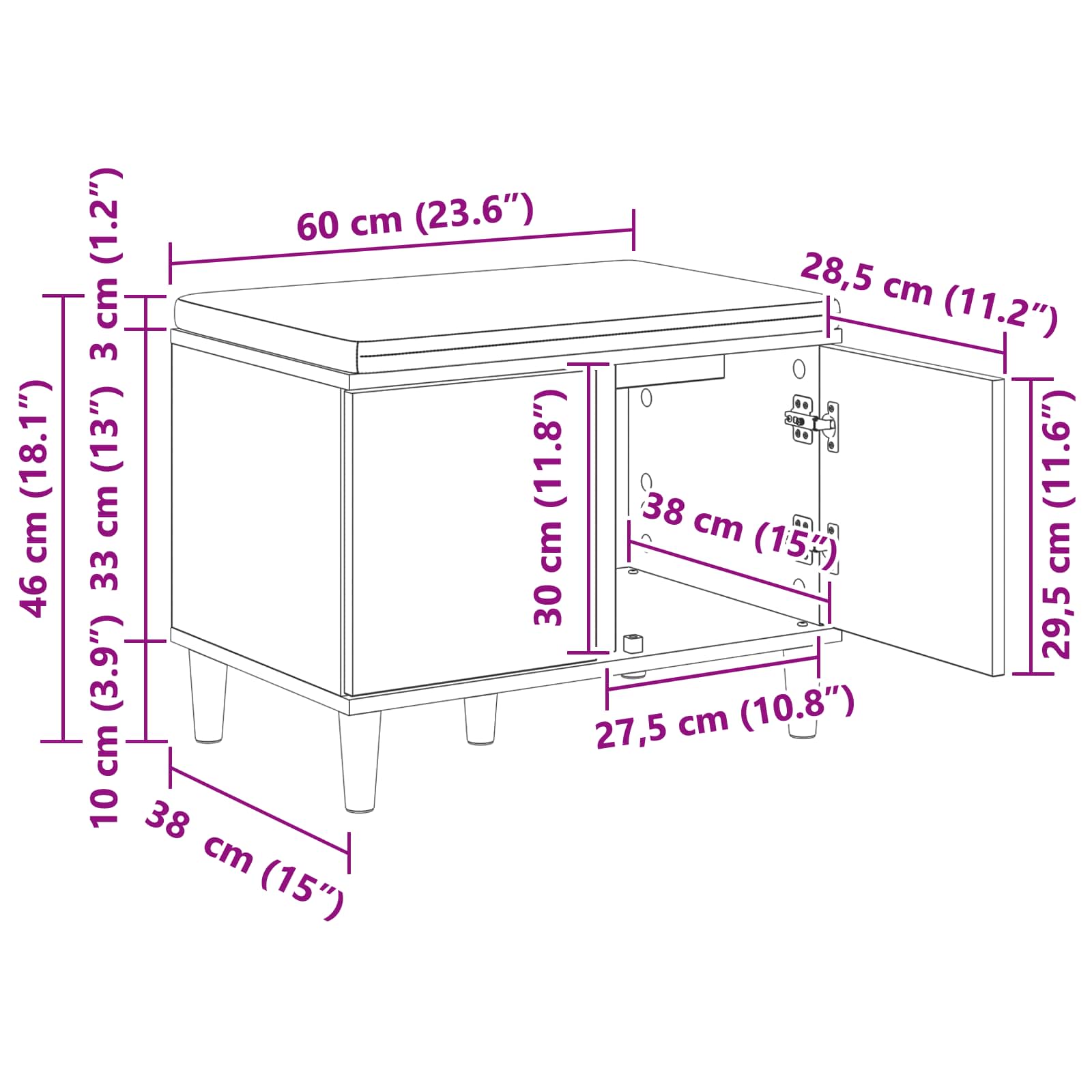 Παγκάκι Χαλωρίου με μαξιλάρι Δρύς Sonoma 60 x 38 x 46 εκ - Pakobazaar
