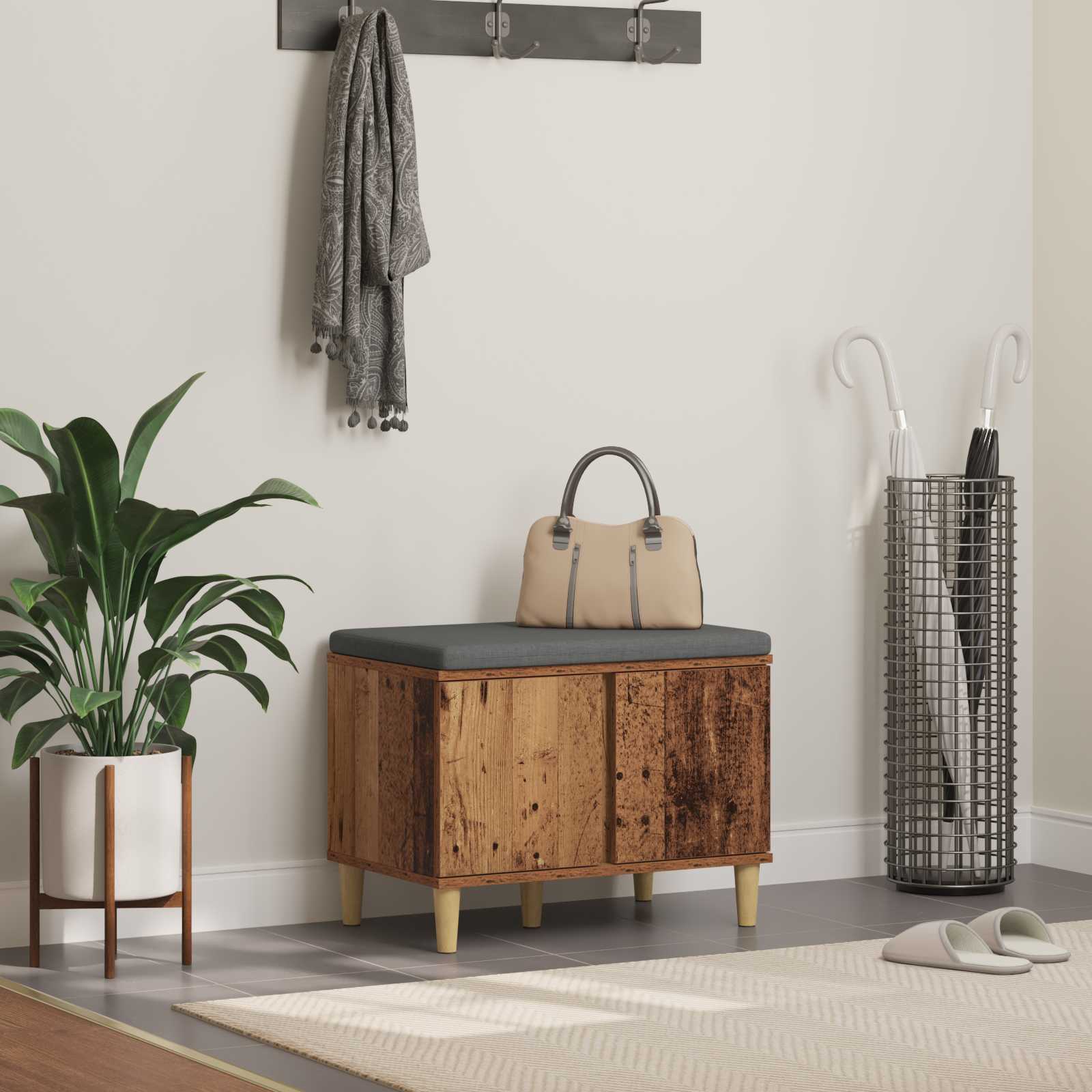 Παγκάκι Χαλωρίου με μαξιλάρι με ράφι Παλιό ξύλο 60 x 38 x 46 εκ - Pakobazaar