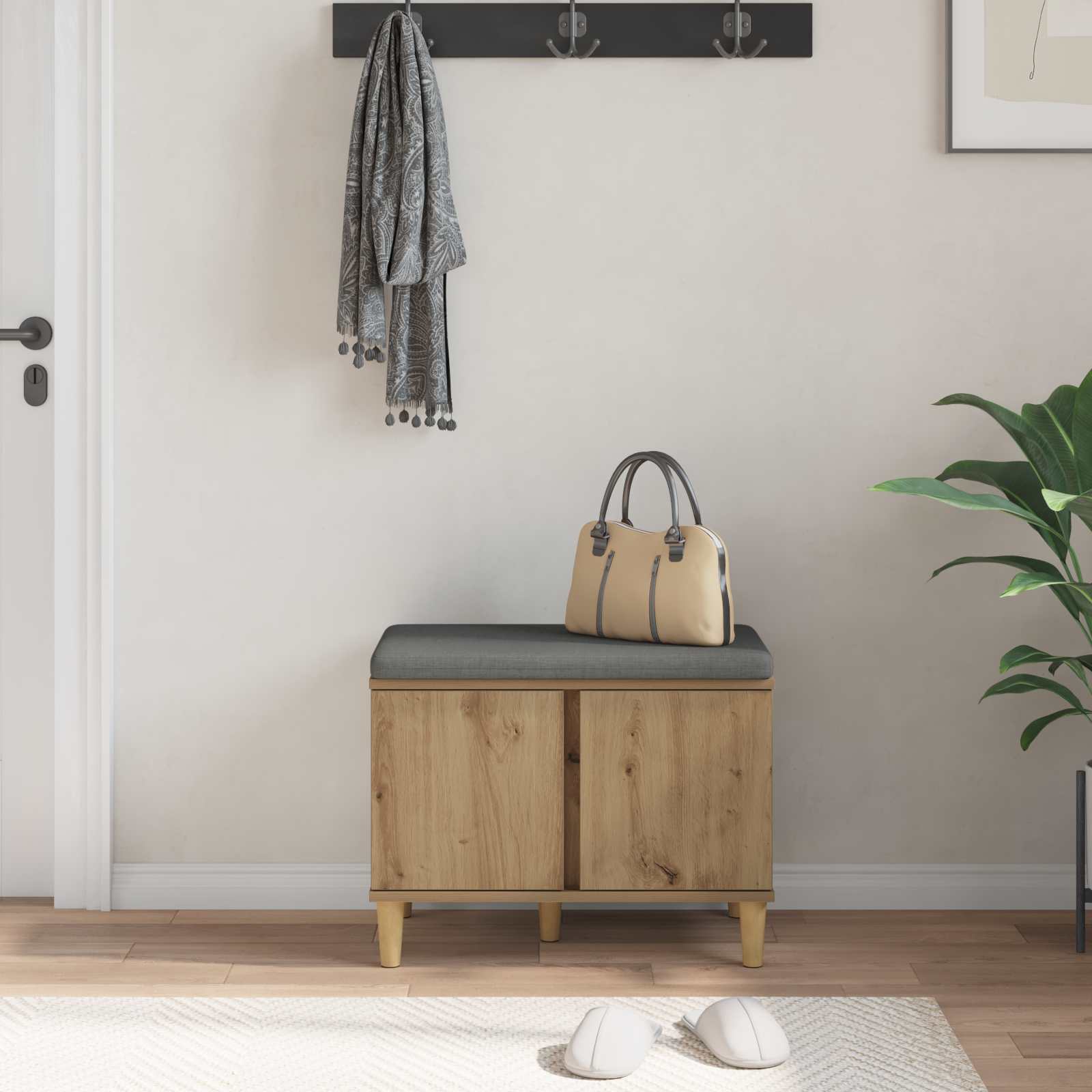 Παγκάκι Χαλωρίου με μαξιλάρι Τεχνίτικη Δρυς 60 x 38 x 46 εκ - Pakobazaar