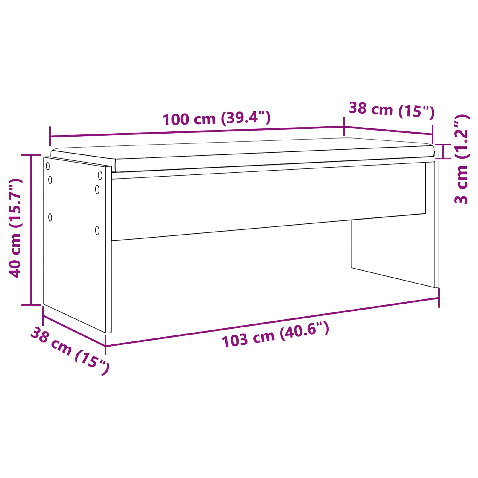 Παγκάκι Χαλωρίου με μαξιλάρι Δρύς Sonoma 103 x 38 x 40 εκ - Pakobazaar