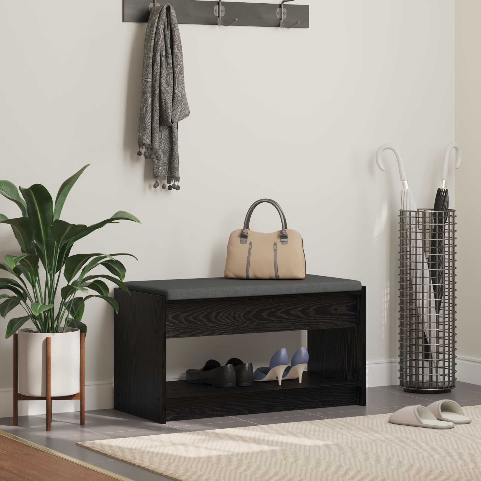 Παγκάκι Χαλωρίου με μαξιλάρι με ράφι Μαύρη Δρυς 83 x 38 x 45 εκ - Pakobazaar