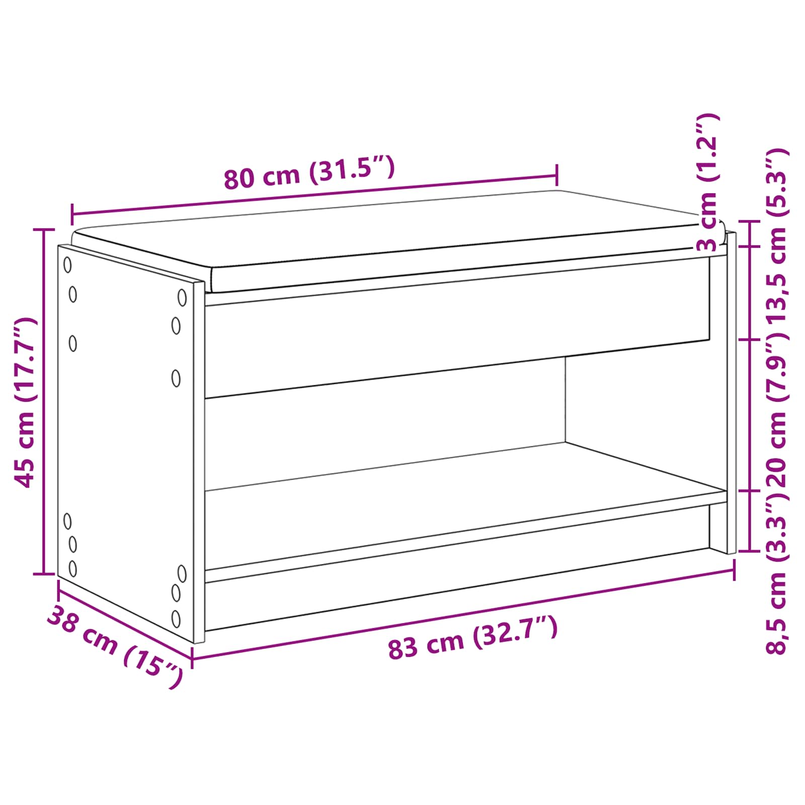 Παγκάκι Χαλωρίου με μαξιλάρι Δρύς Sonoma 83 x 38 x 45 εκ - Pakobazaar